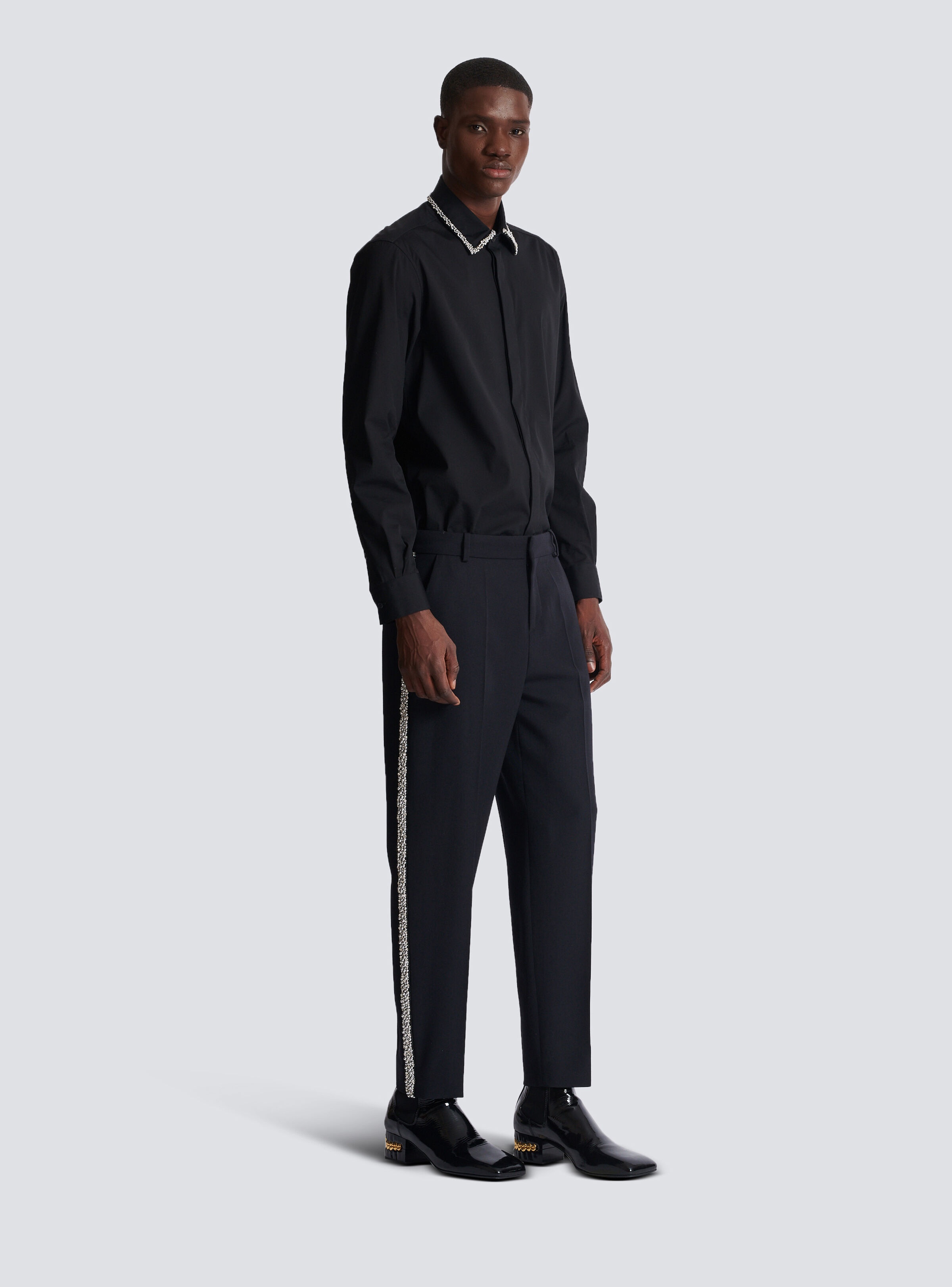 Embroidered grain de poudre trousers - 3