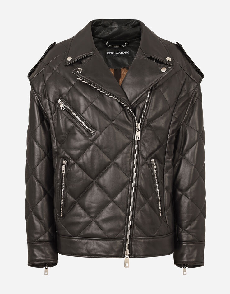 Quilted leather biker jacket with epaulets - 1