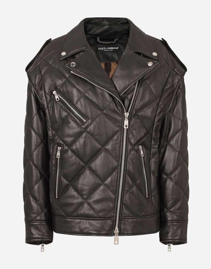 Quilted leather biker jacket with epaulets - 3