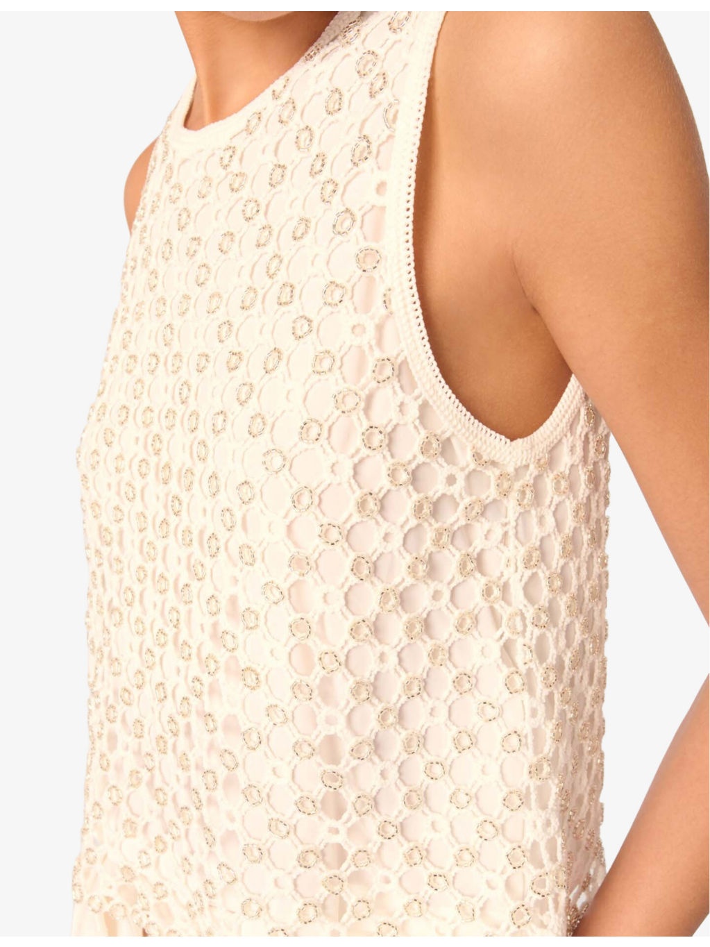Bead-Embellished Crochet-Overlay Woven Top - 5
