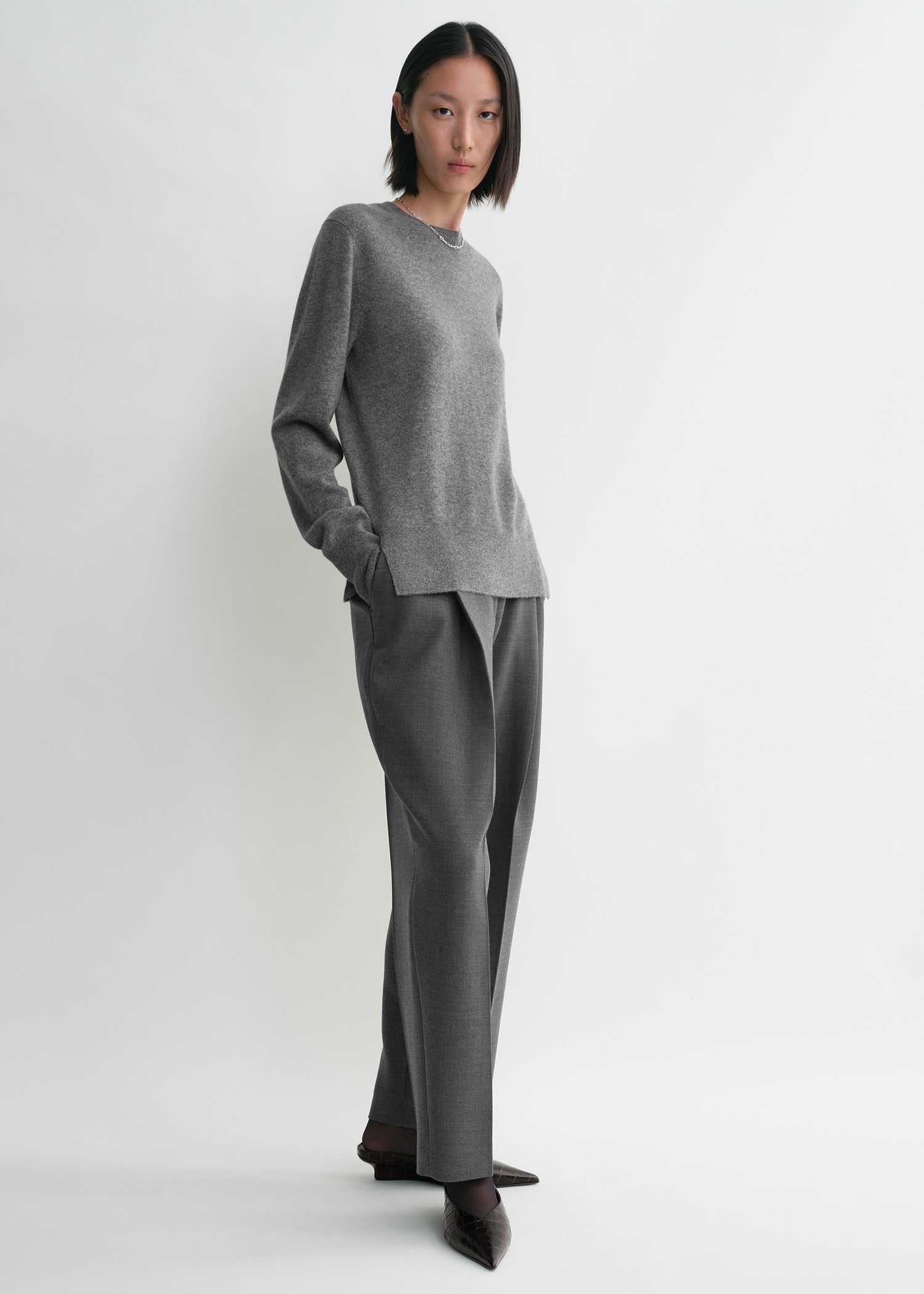 Crew-neck cashmere knit grey melange - 3