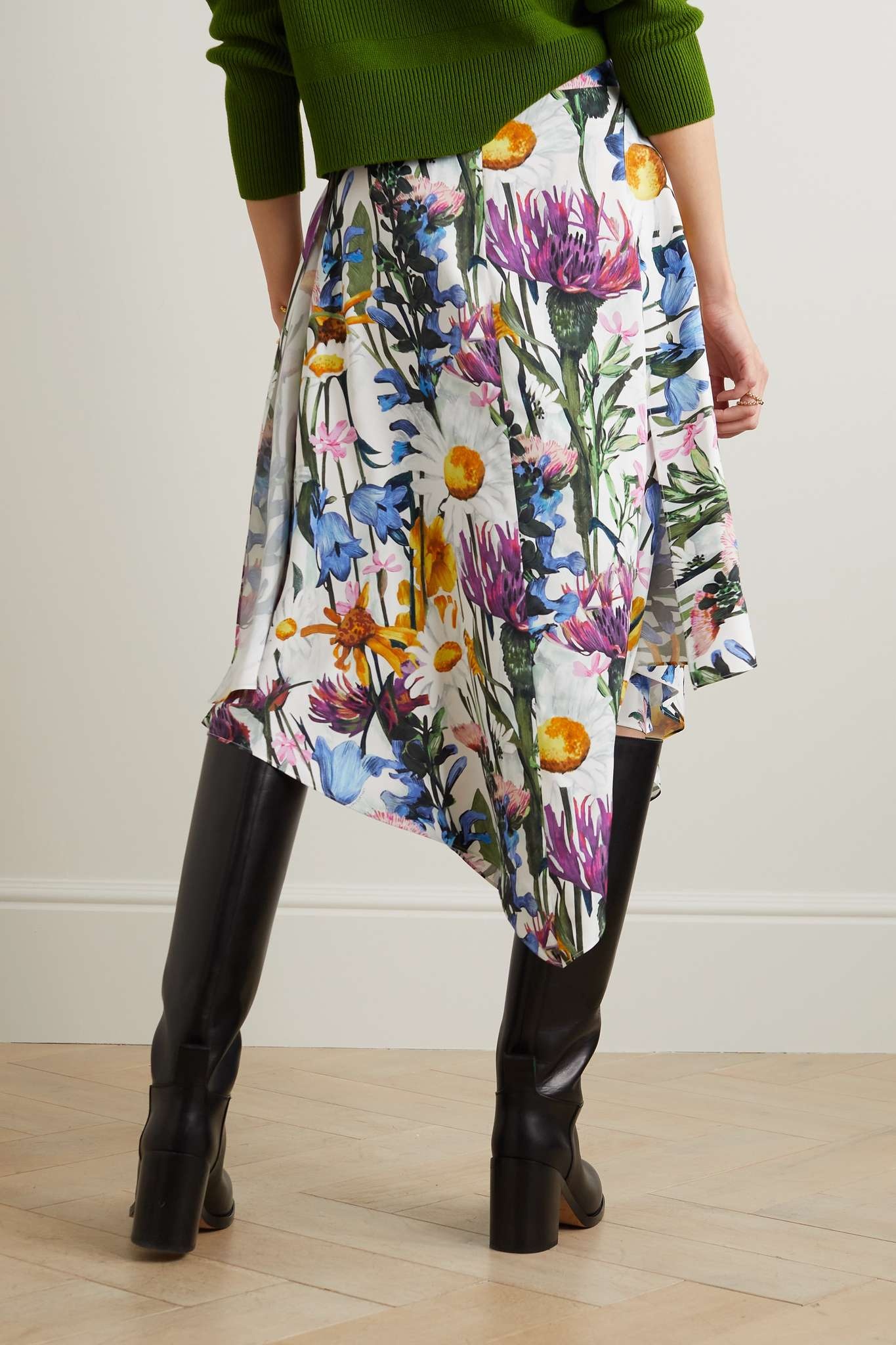Asymmetric floral-print crepe de chine midi skirt - 3