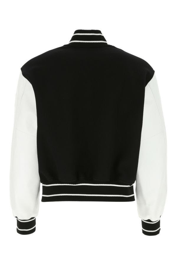 Two-tone wool blend and leather bomber jacket - 3