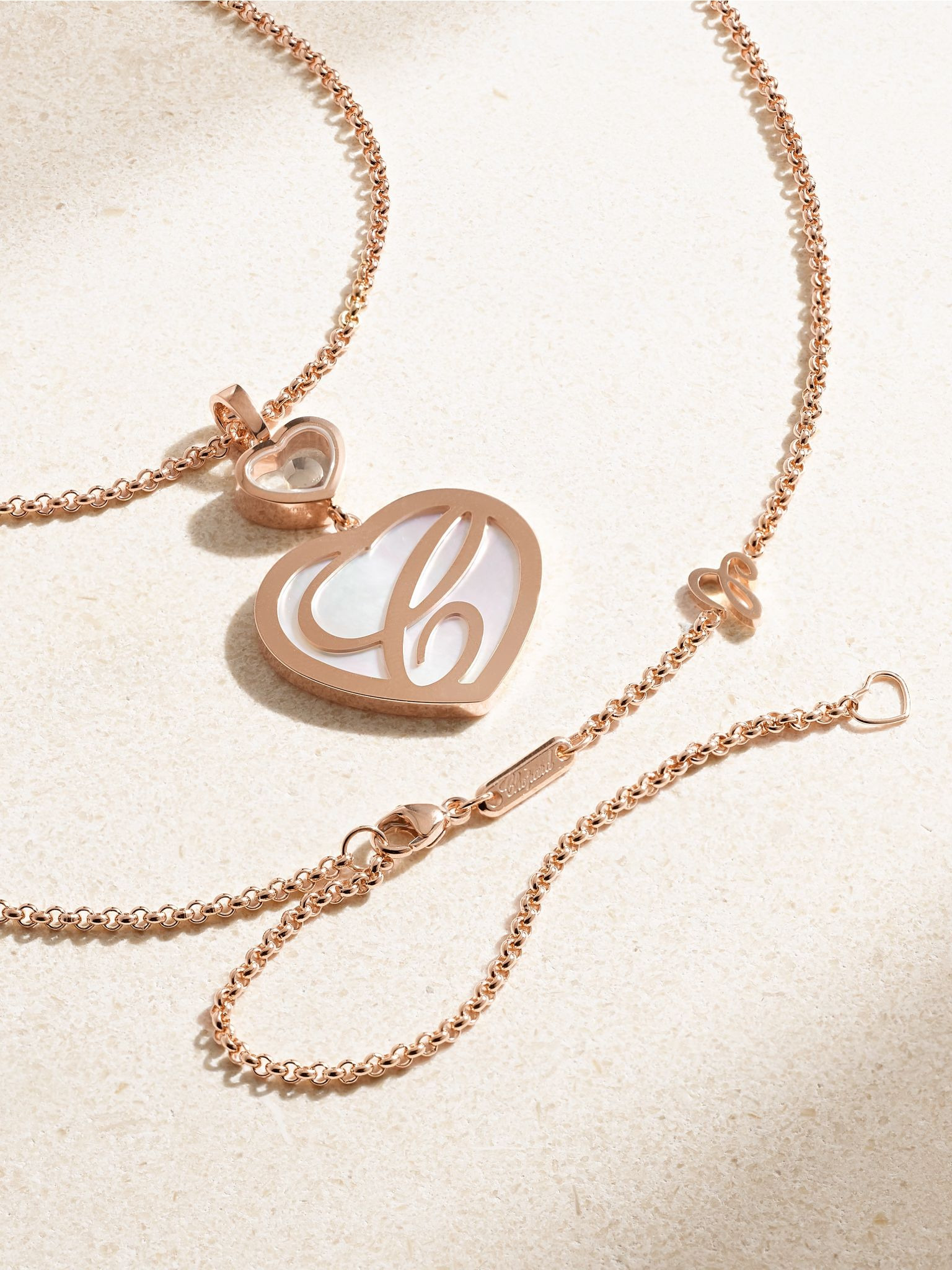 Happy Hearts 18-karat rose gold, mother-of-pearl and diamond necklace Gold - 3