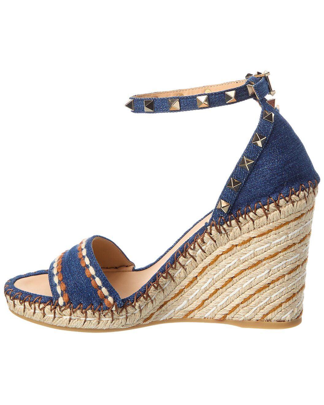 Valentino Rockstud 105 Denim Wedge Sandal - 2