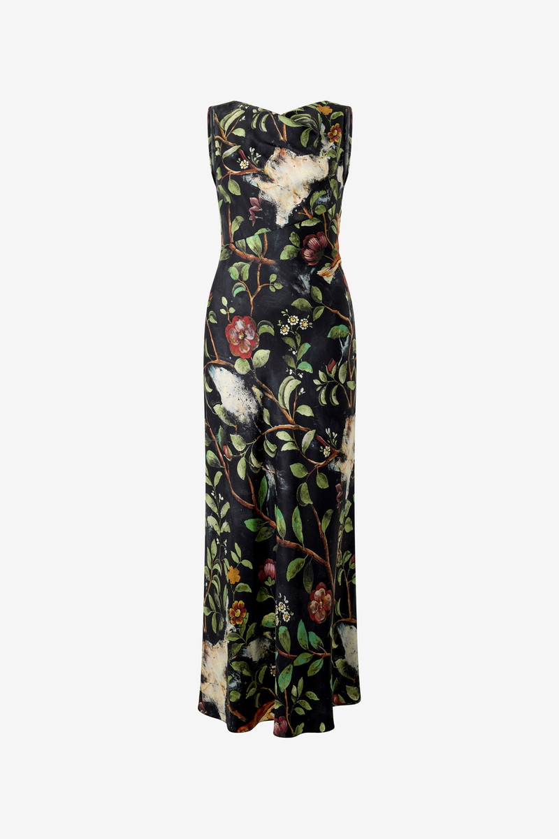 Silk Dress With Shrub And Floral Print 1