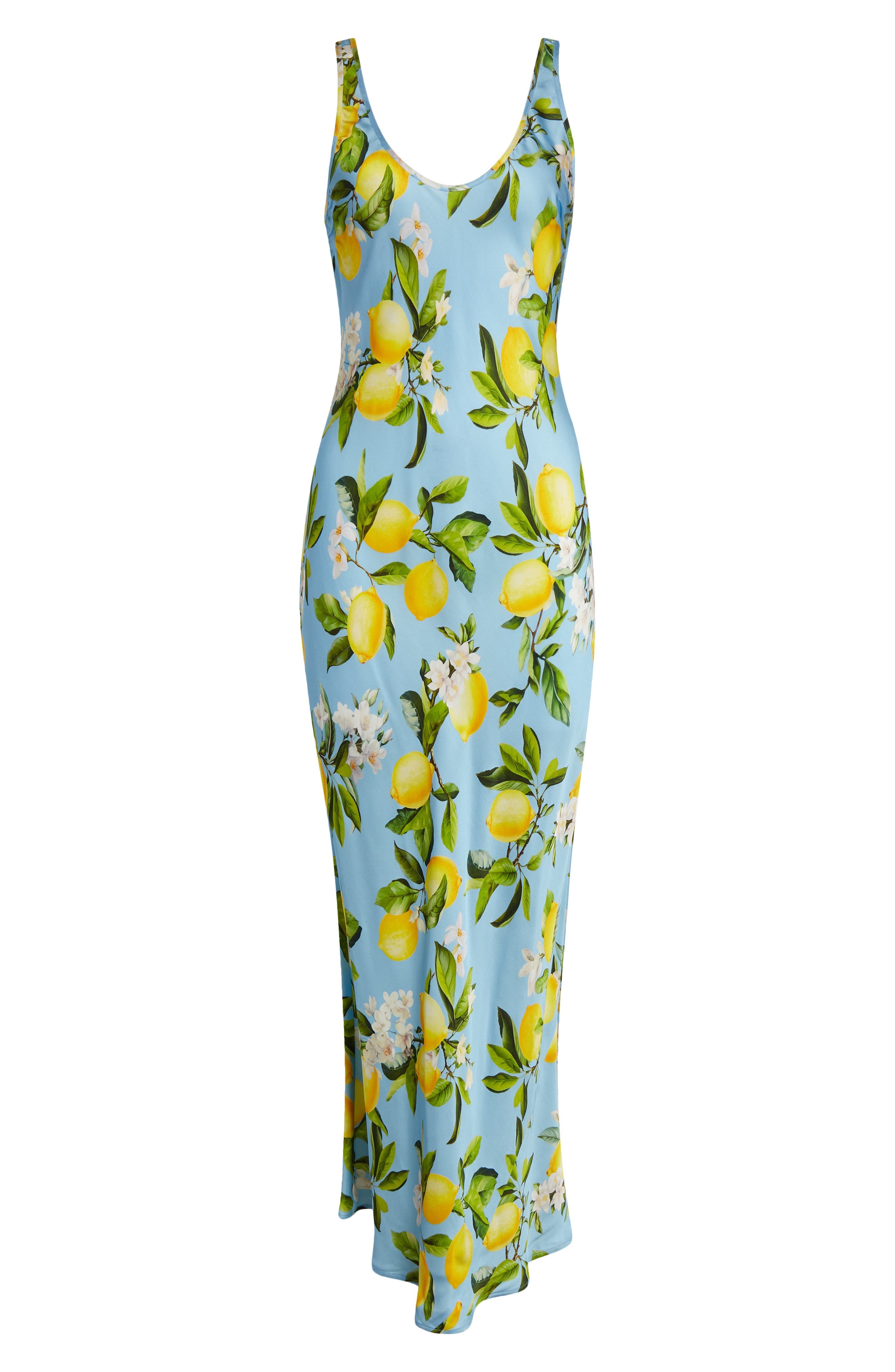 L'AGENCE Akiya Lemon Print Satin Tank Dress in Sky Blue/Yellow Floral Lemon at Nordstrom - 5
