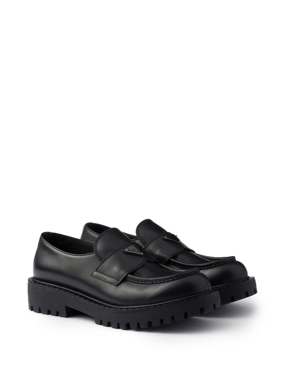 enamelled-triangle logo leather loafers - 2