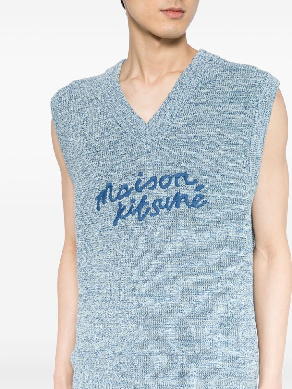 embroidered-logo V-neck cotton vest - 5