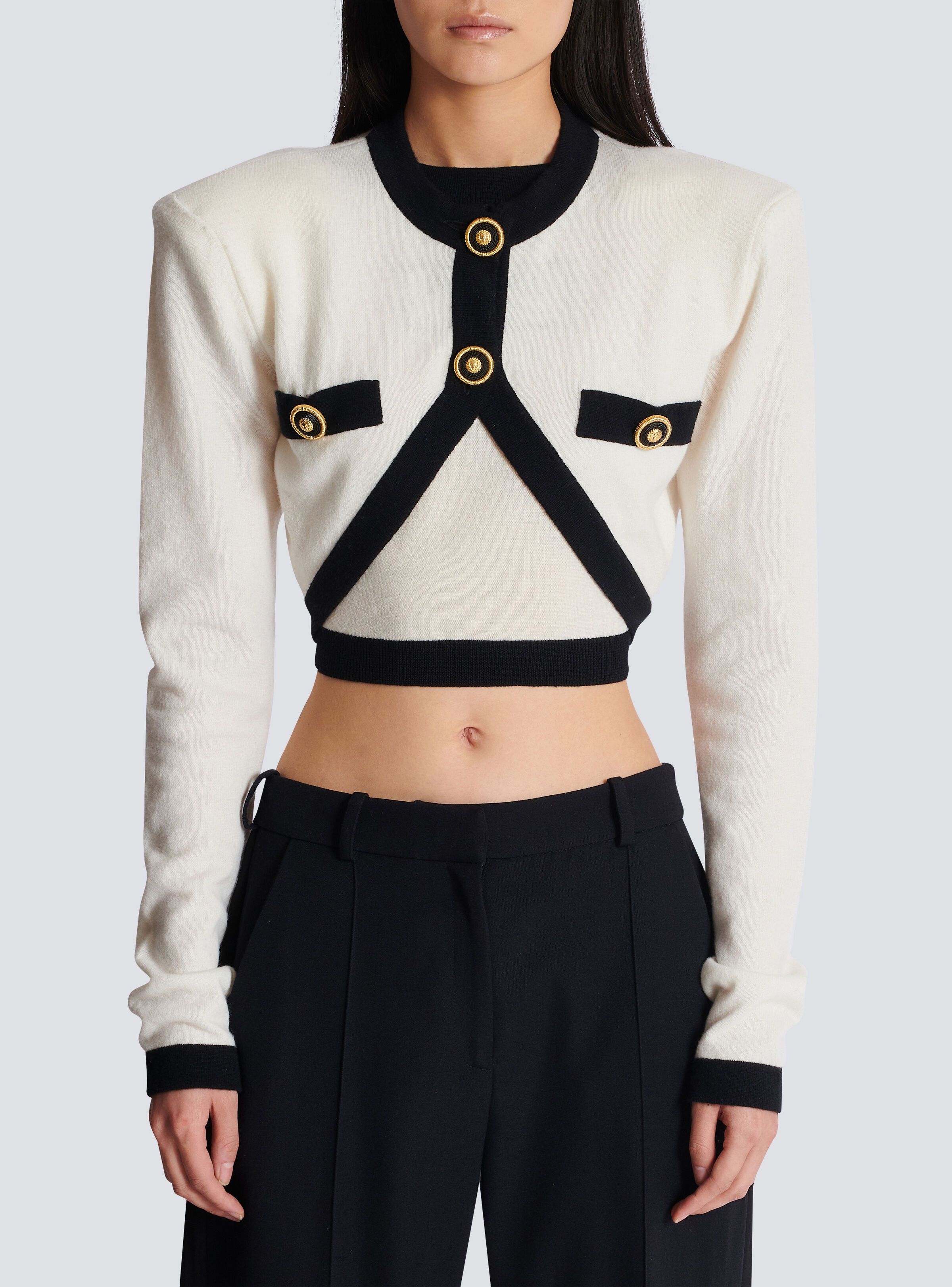 Knit jumper with faux cardigan design - 5
