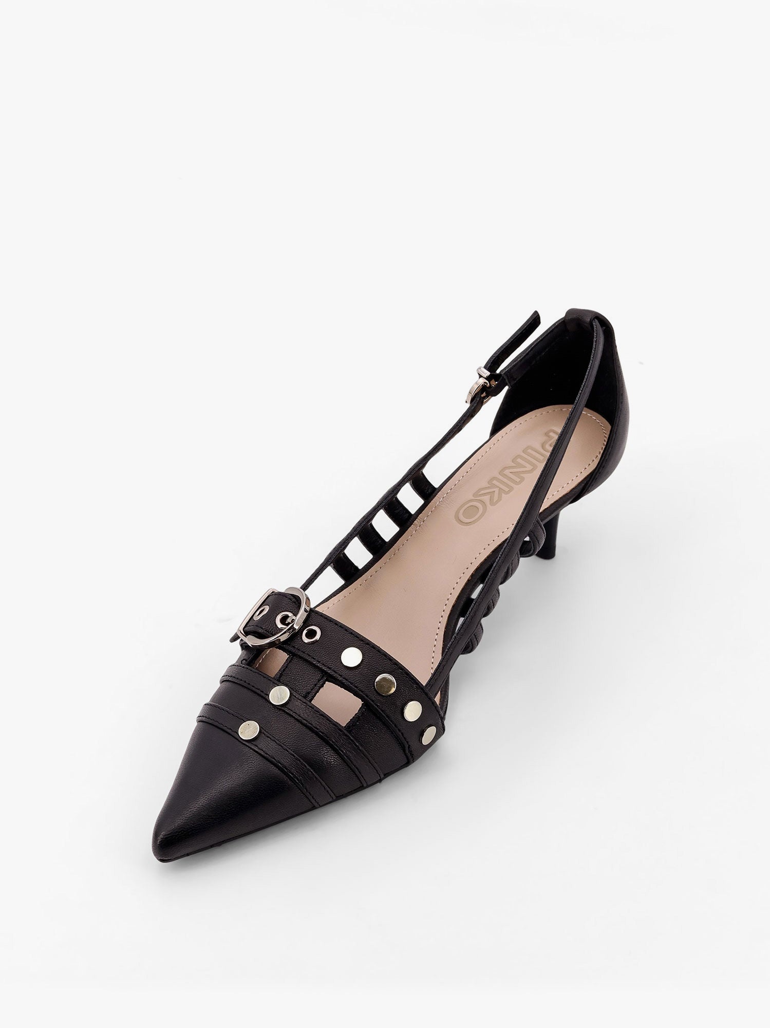 Leather gloria décolleté with metal buckle detail on the front - 4