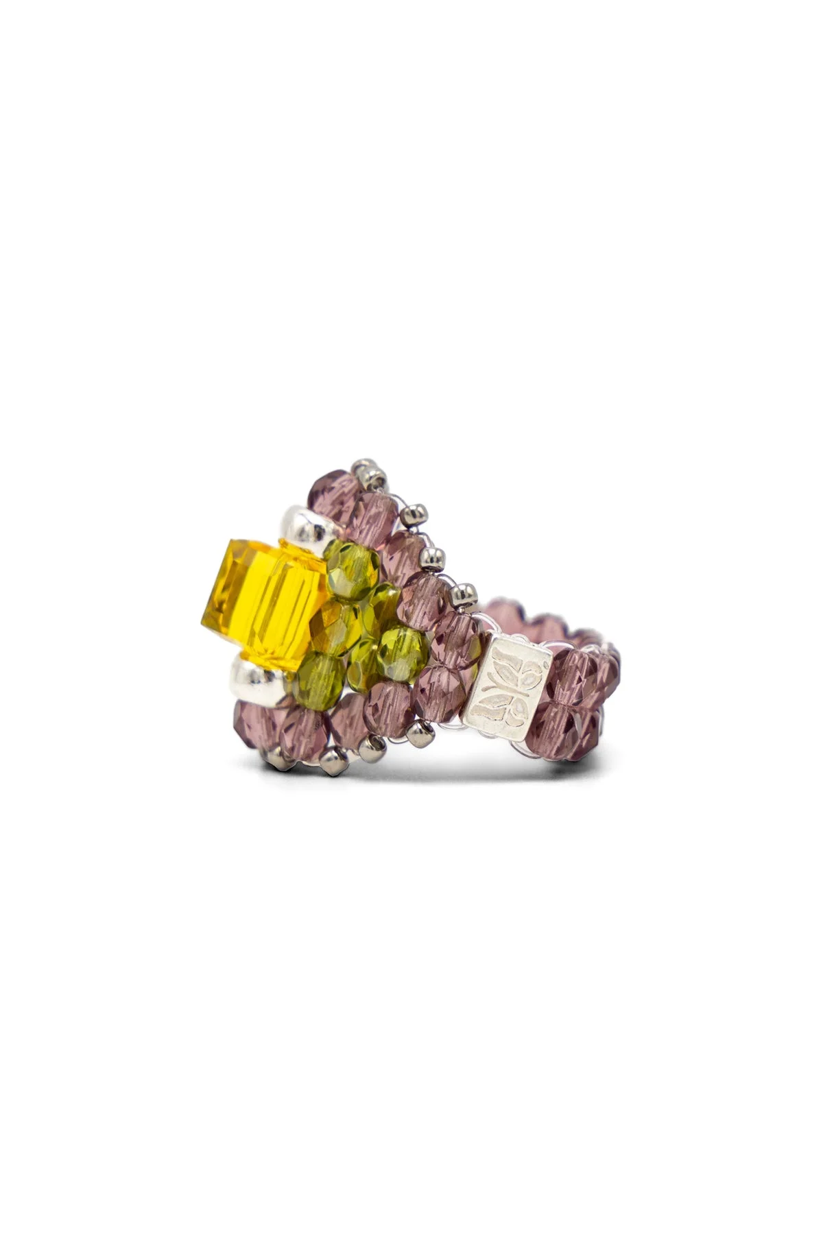 NEEDLES x Tie A Knot Square Crystal Beads Ring - Yellow x Purple - 1