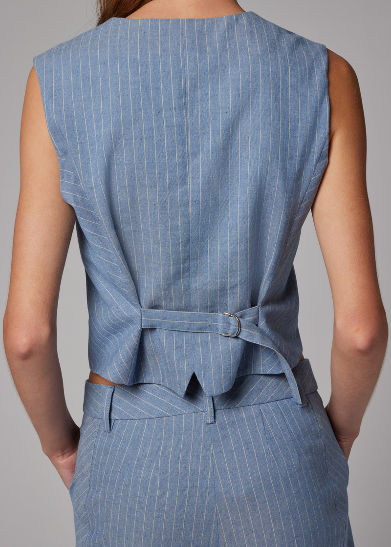 Women's Light Blue Pinstripe Waistcoat 11