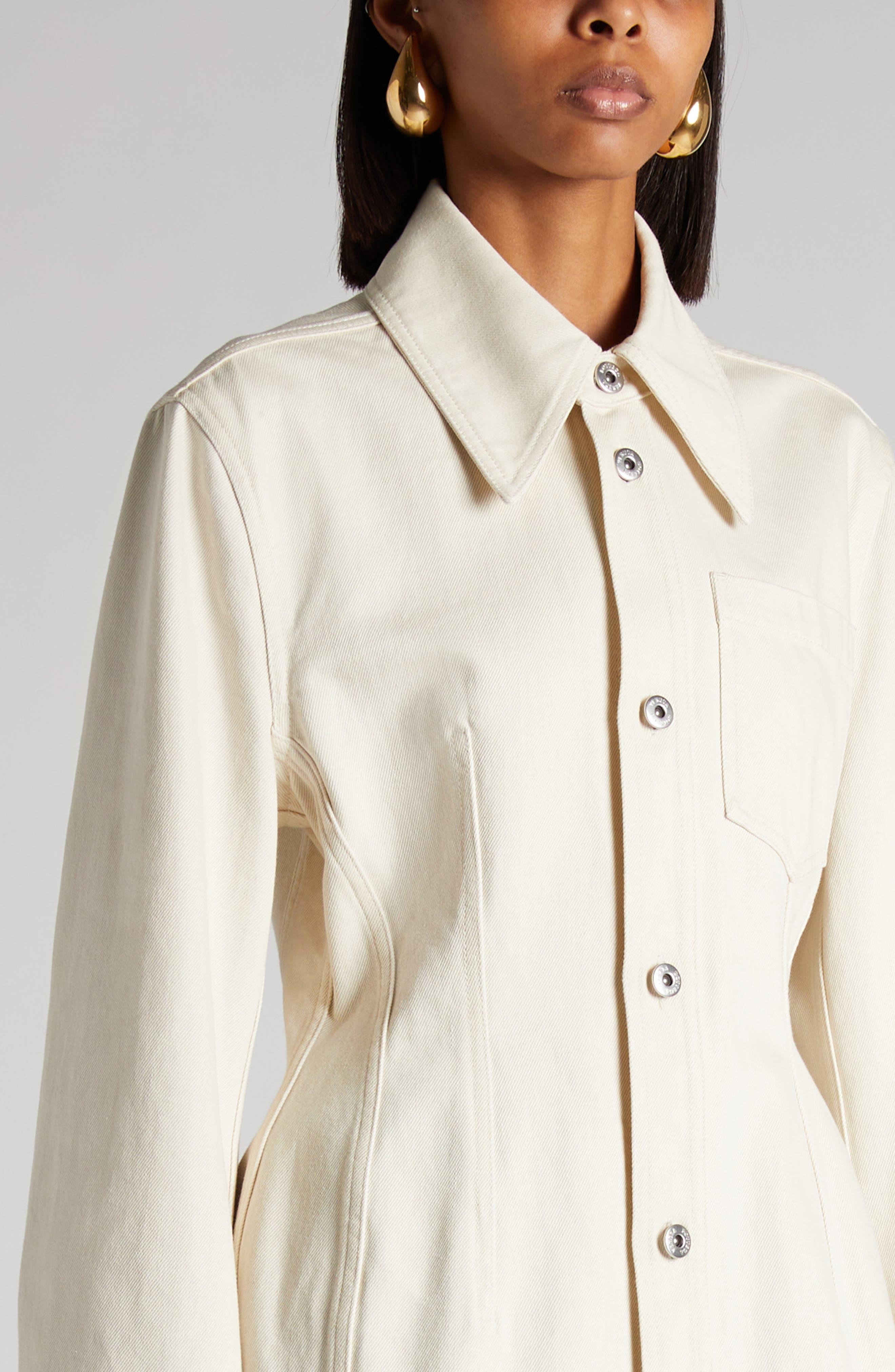 Bottega Veneta Cotton Denim Button-Up Shirt in Pale Meringue at Nordstrom - 5