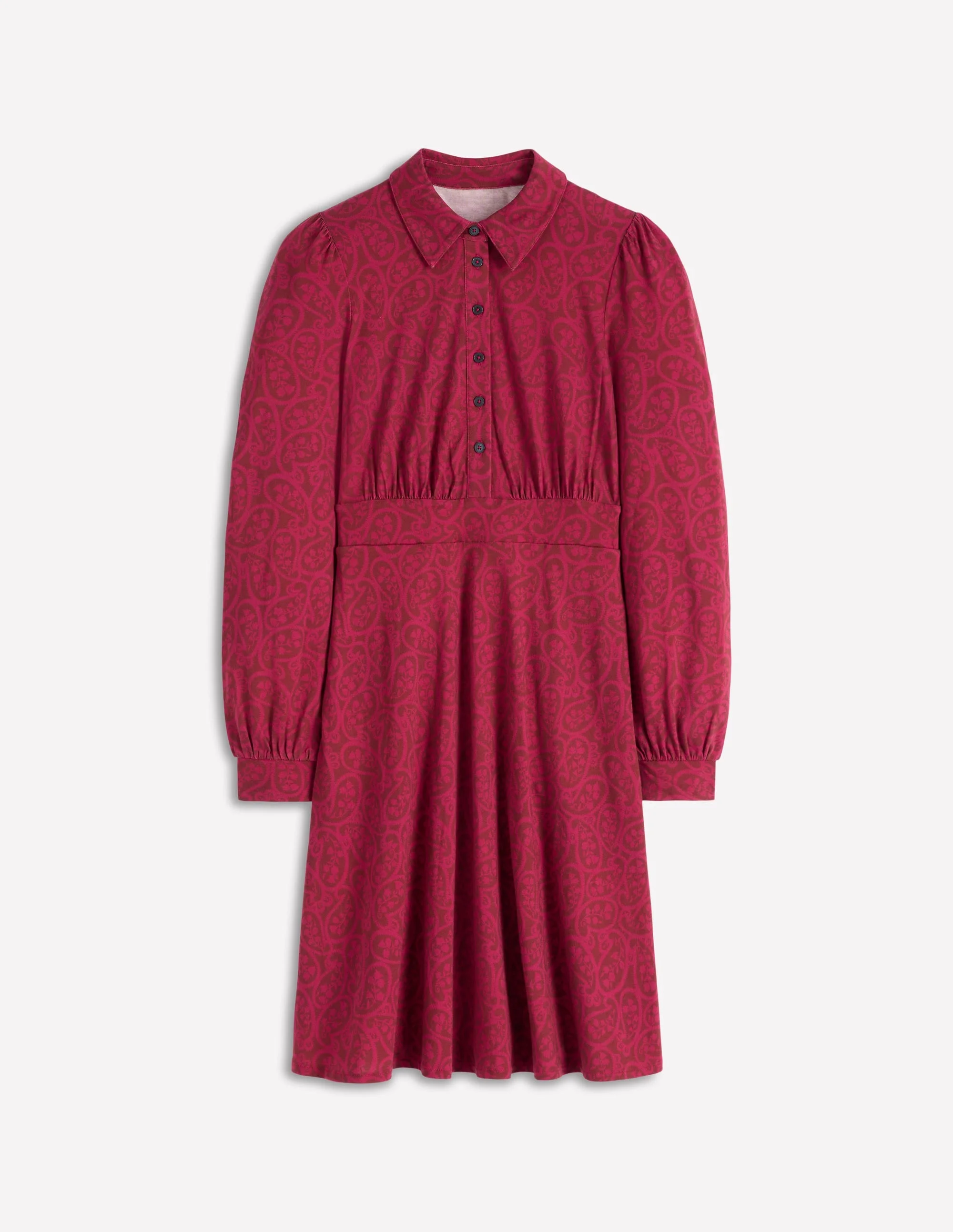 Orla Short Jersey Shirt Dress-Chestnut, Blossomy Paisley - 1