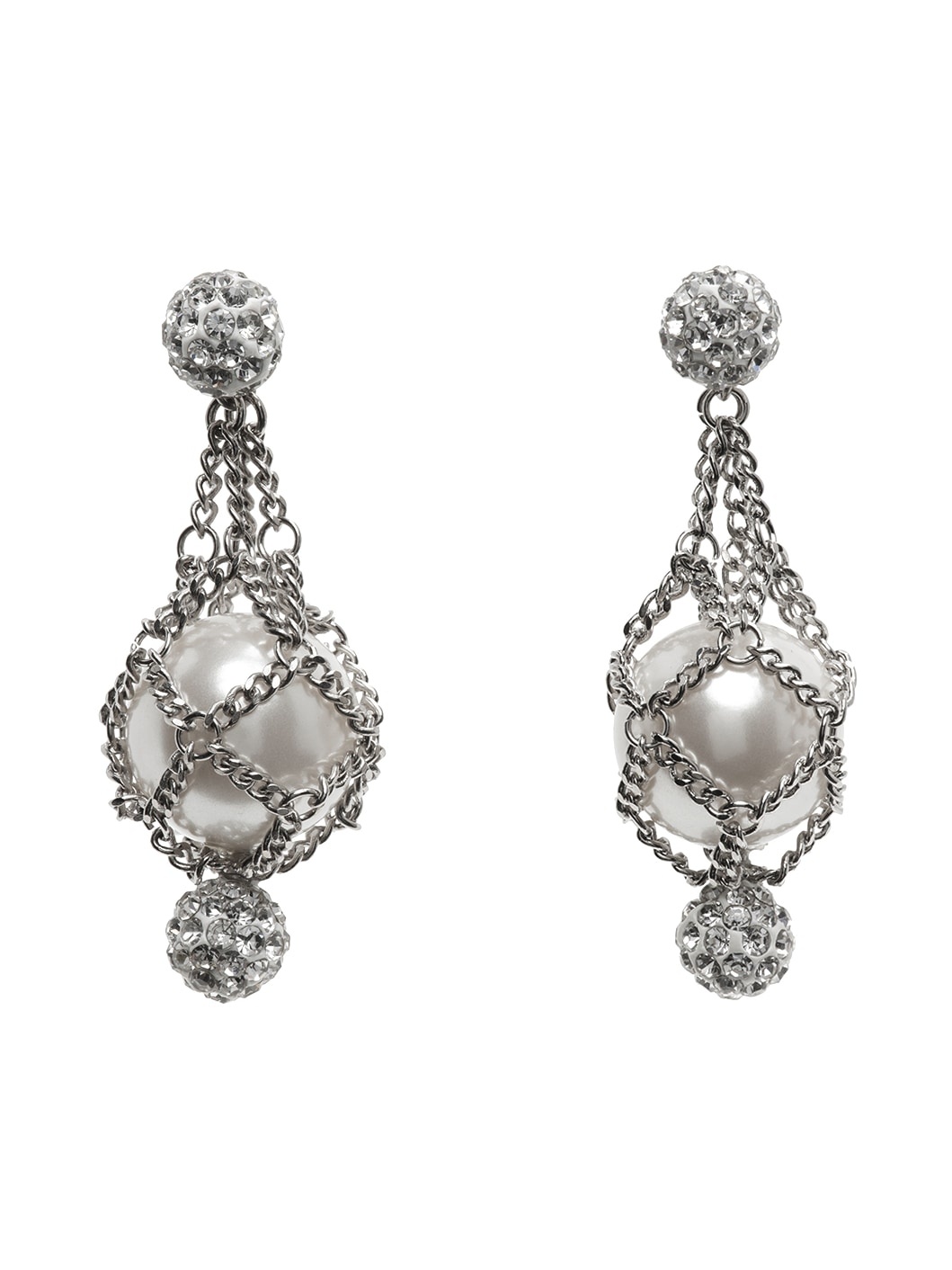 Silver Pearling Crystal Earrings - 1