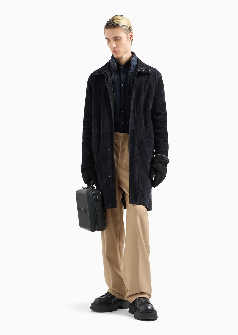 EMPORIO ARMANI Goat suede relaxed-fit coat with removable inner jacket outlook