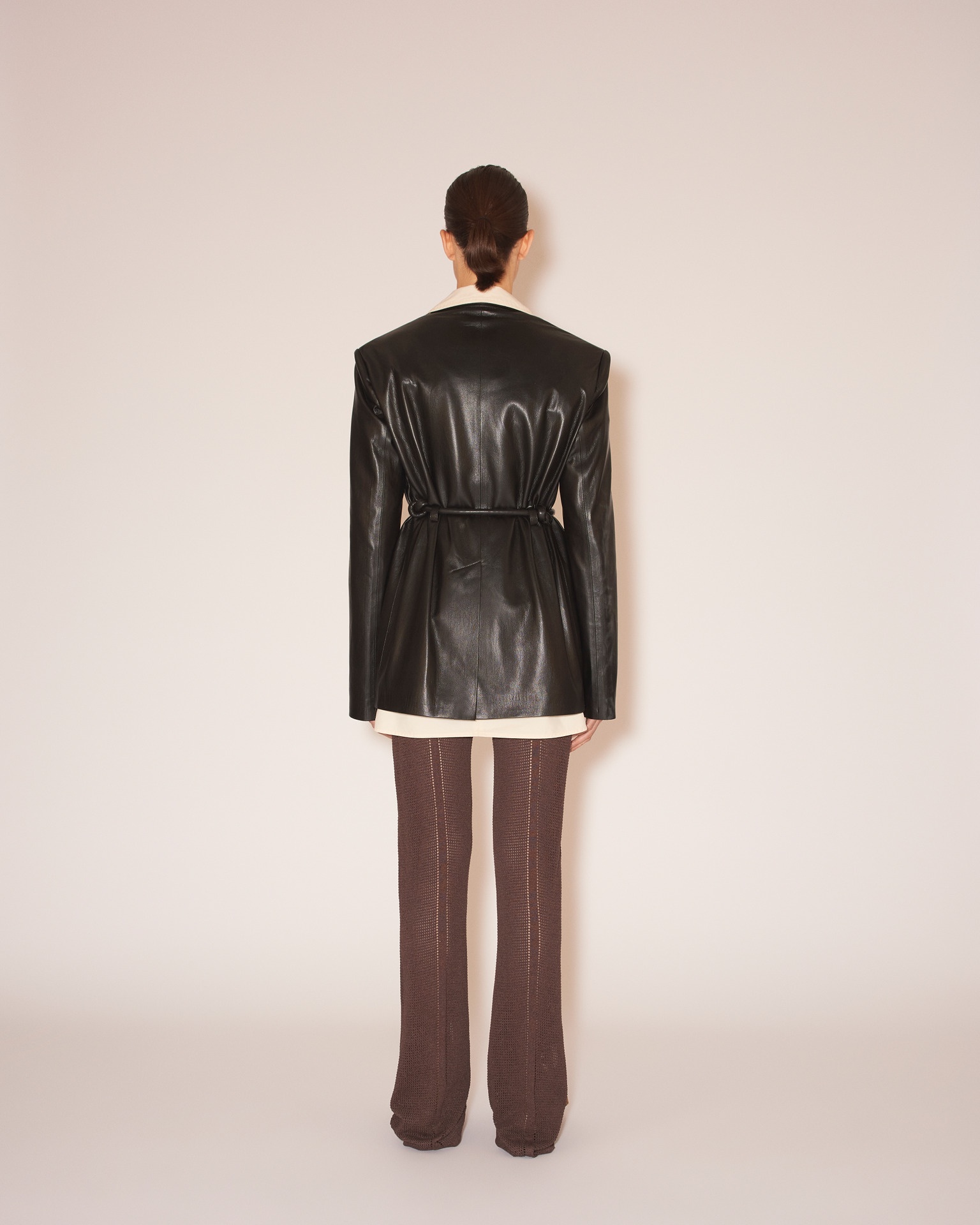 MARIKO - Vegan leather tie-waist blazer - Black - 5