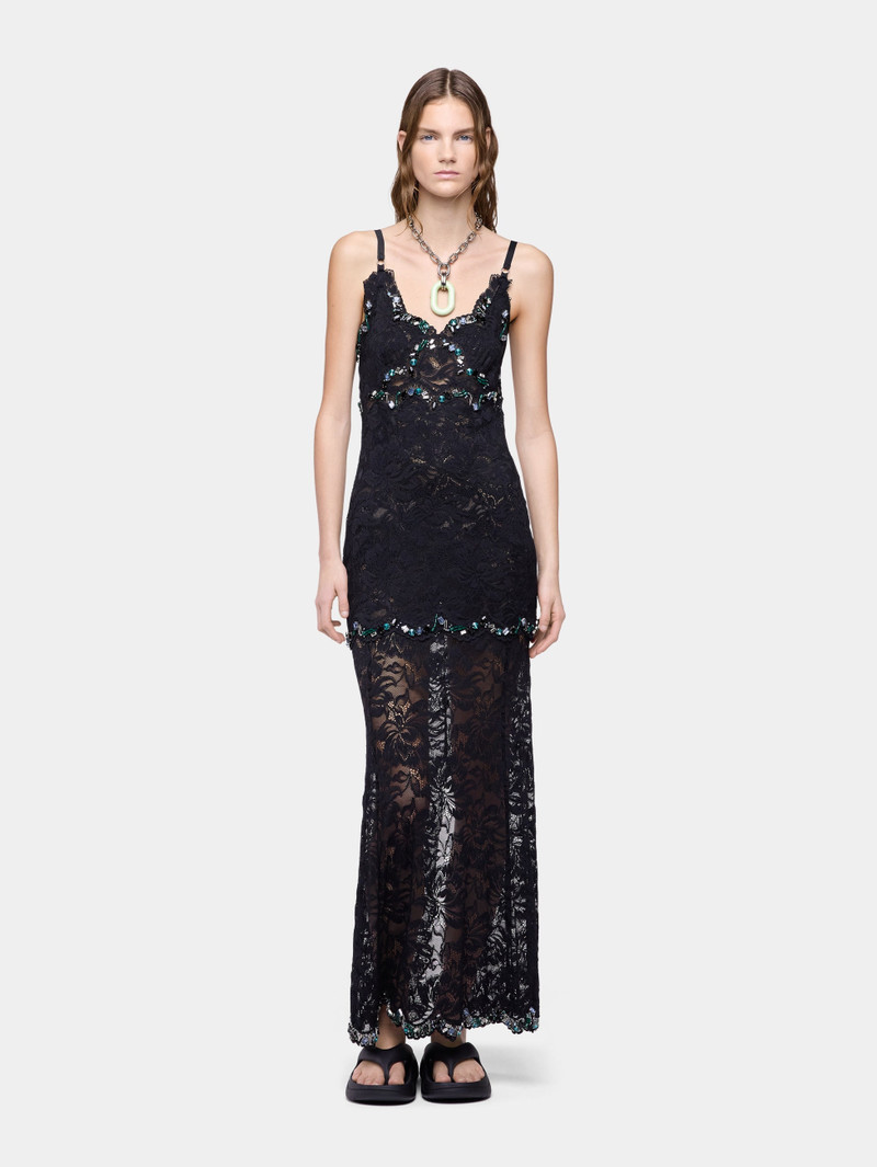 LONG DRESS IN BLACK HAND EMBROIDERED LACE 1