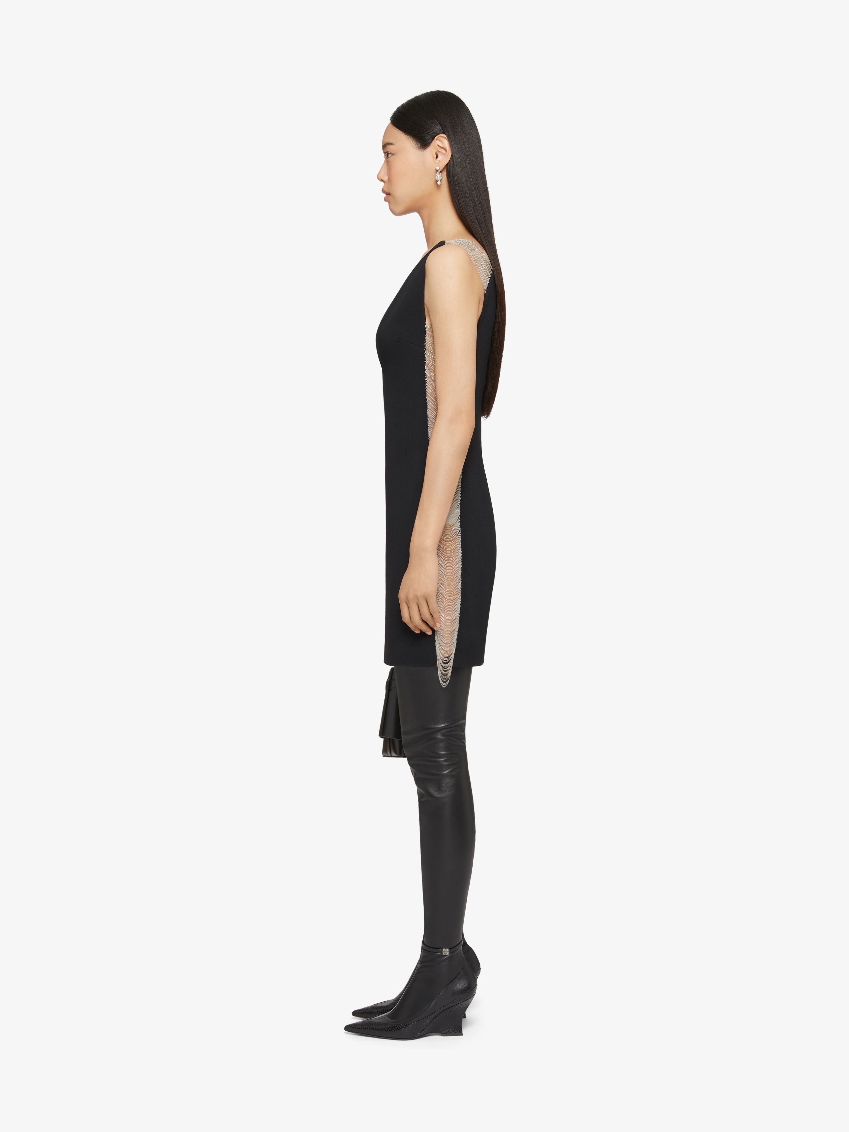 DRESS IN SABLE STRETCH WITH CHAINS - 3