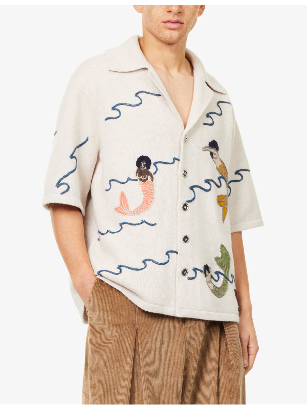 Graphic-embroidery notch-lapels relaxed-fit wool shirt - 3