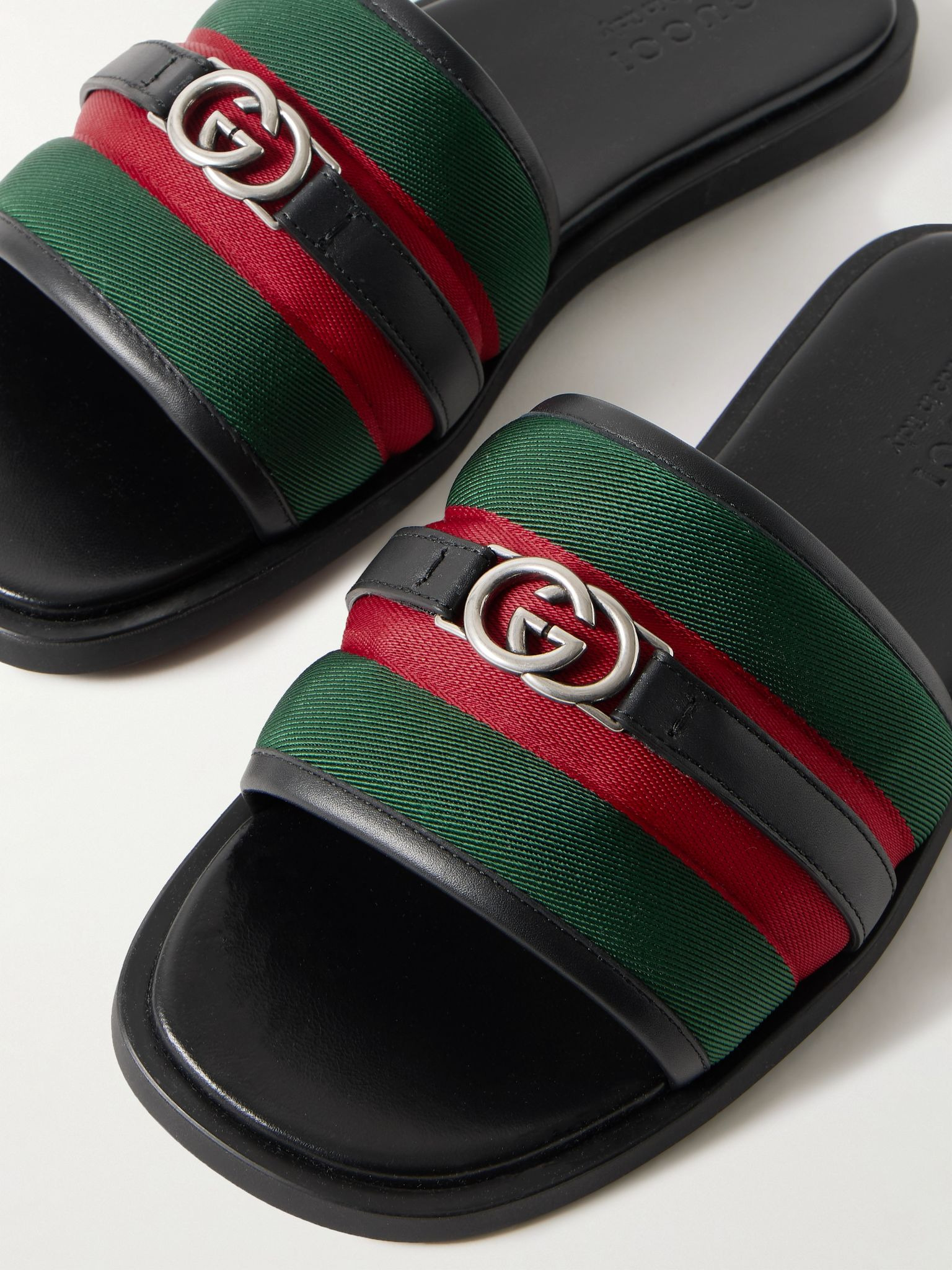 Logo-Embellished Leather-Trimmed Quilted Twill Slides Black - 4