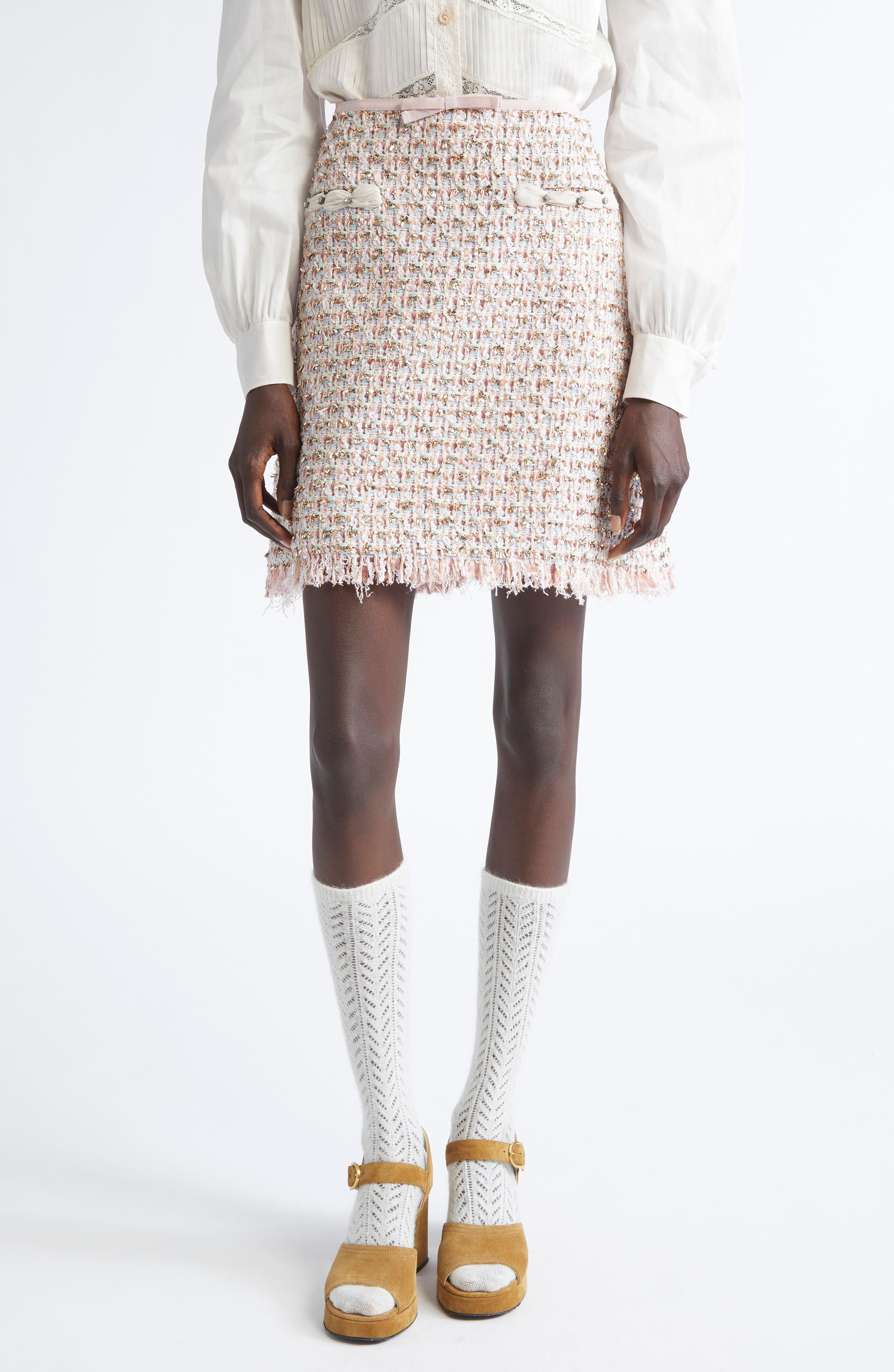 Valentino Garavani Crystal Embellished Ribbon Tweed Miniskirt in Multi at Nordstrom - 1