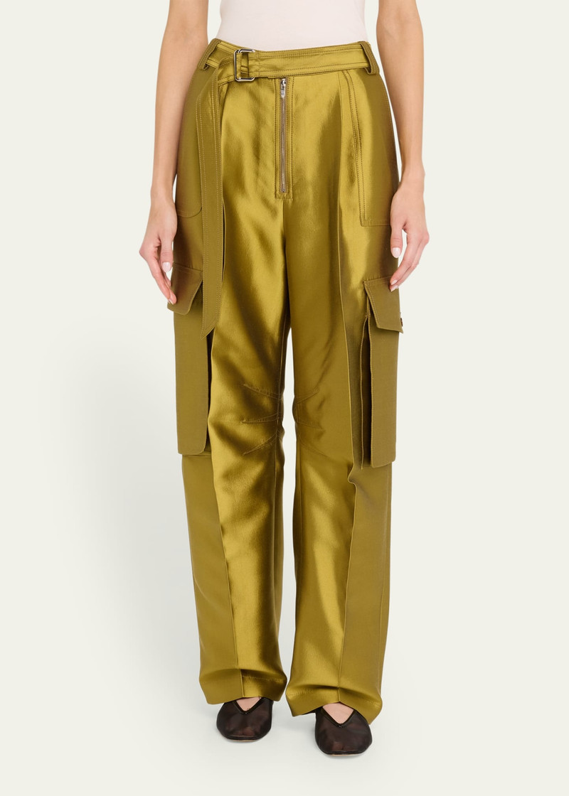 Belted Straight Leg Silk Cargo Pants 4