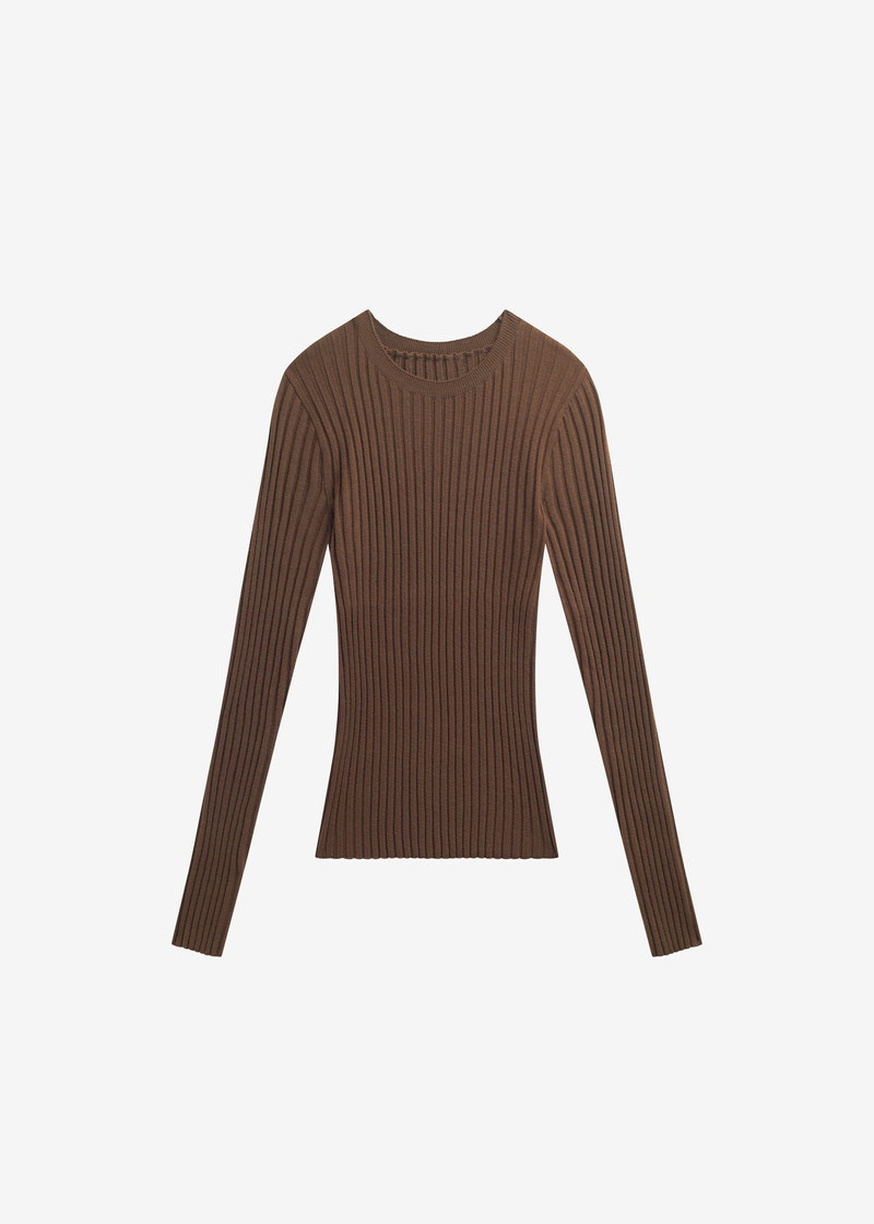 Ruan Ribbed Knit Top - Brown 1