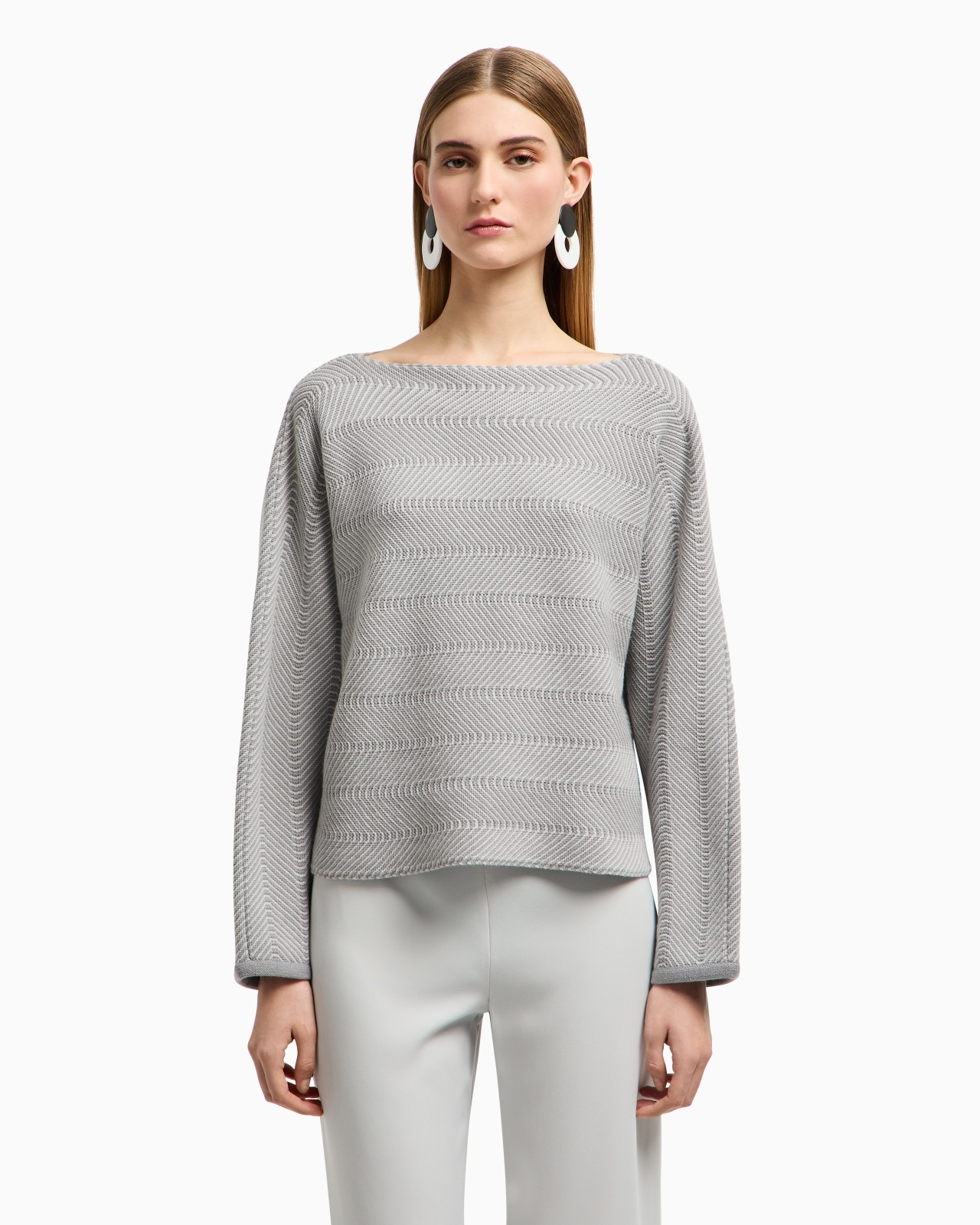 WAVY CHEVRON MOTIF BOAT NECK JUMPER - 2