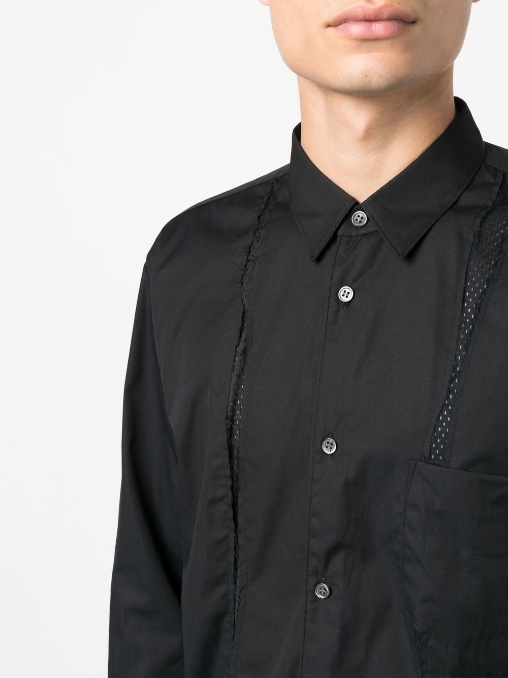 mesh-panelled long-sleeve shirt - 5