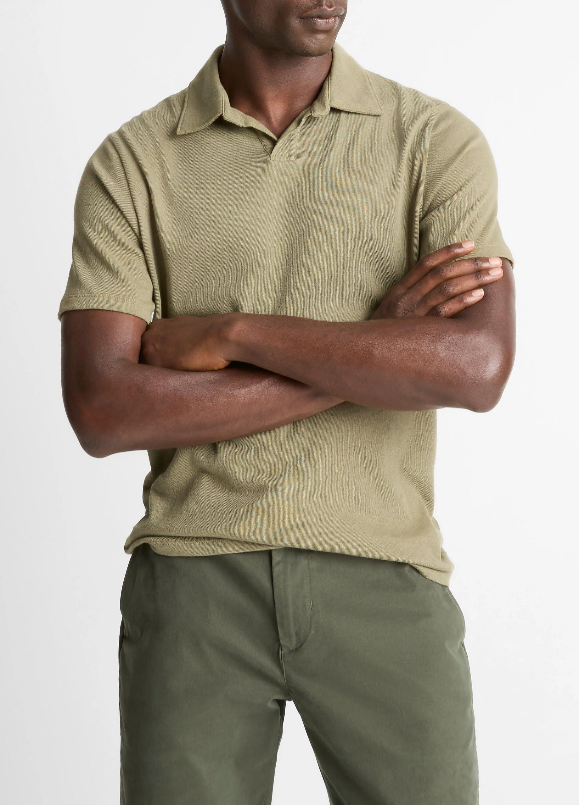 Cotton Johnny-Collar Polo Shirt - 1