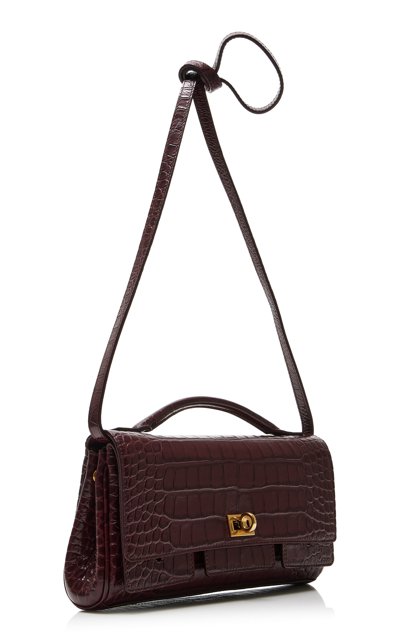 Bel Air Small Croc-Effect Leather Clutch on Strap burgundy - 4