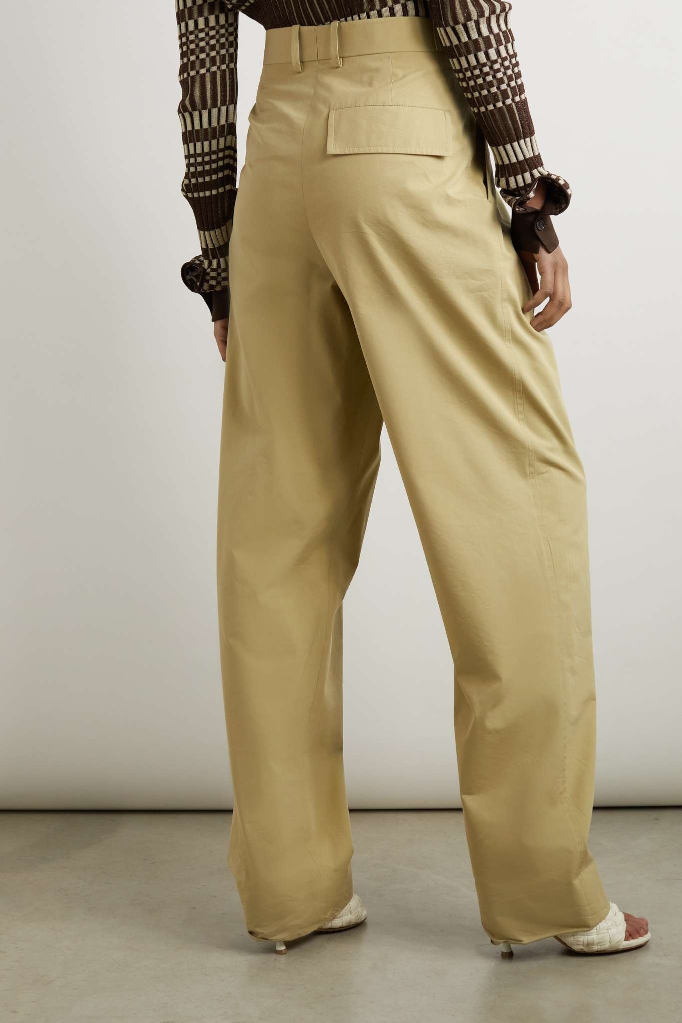 Pleated cotton-blend poplin wide-leg pants - 4
