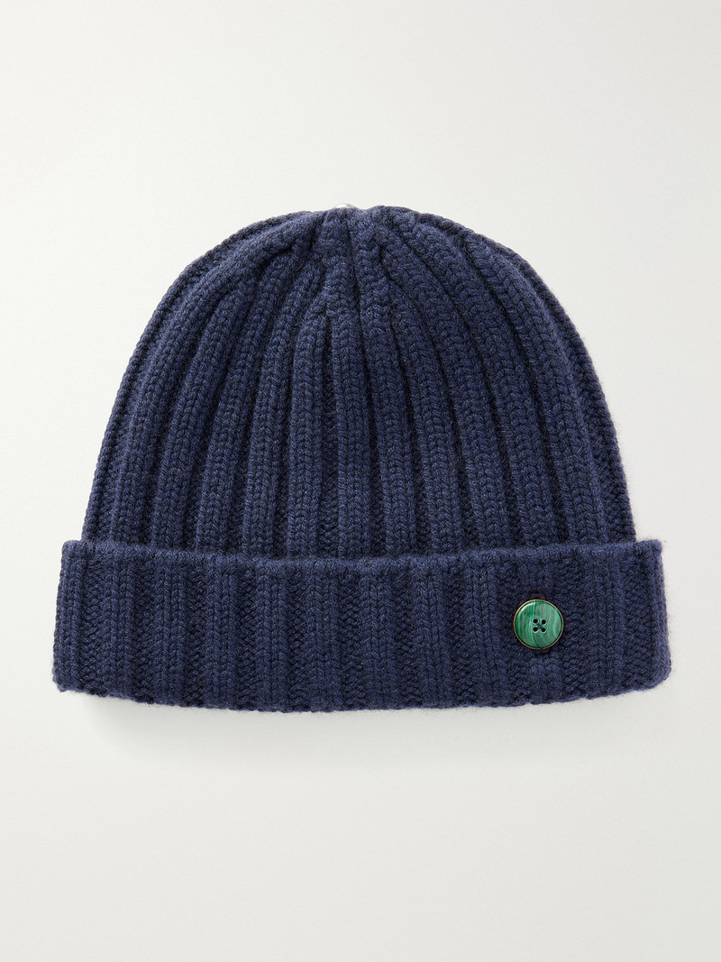 Malachite-Embellished Ribbed Cashmere Beanie 1