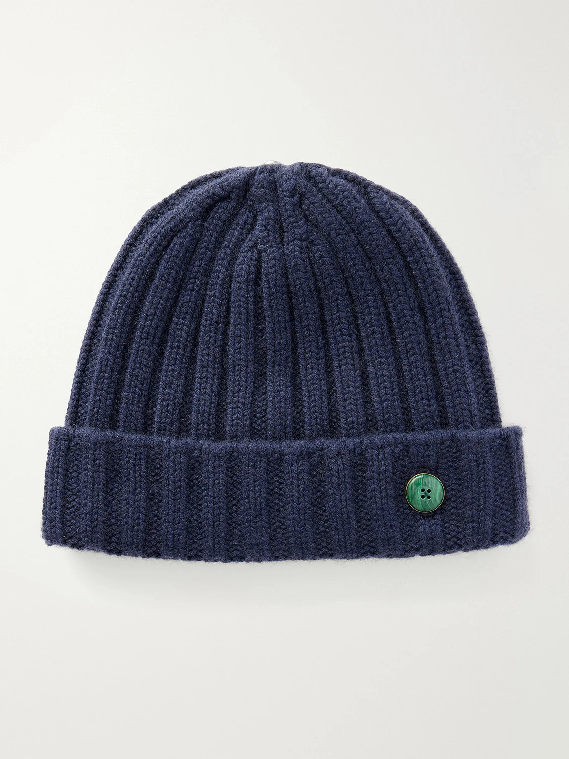 Malachite-Embellished Ribbed Cashmere Beanie - 1