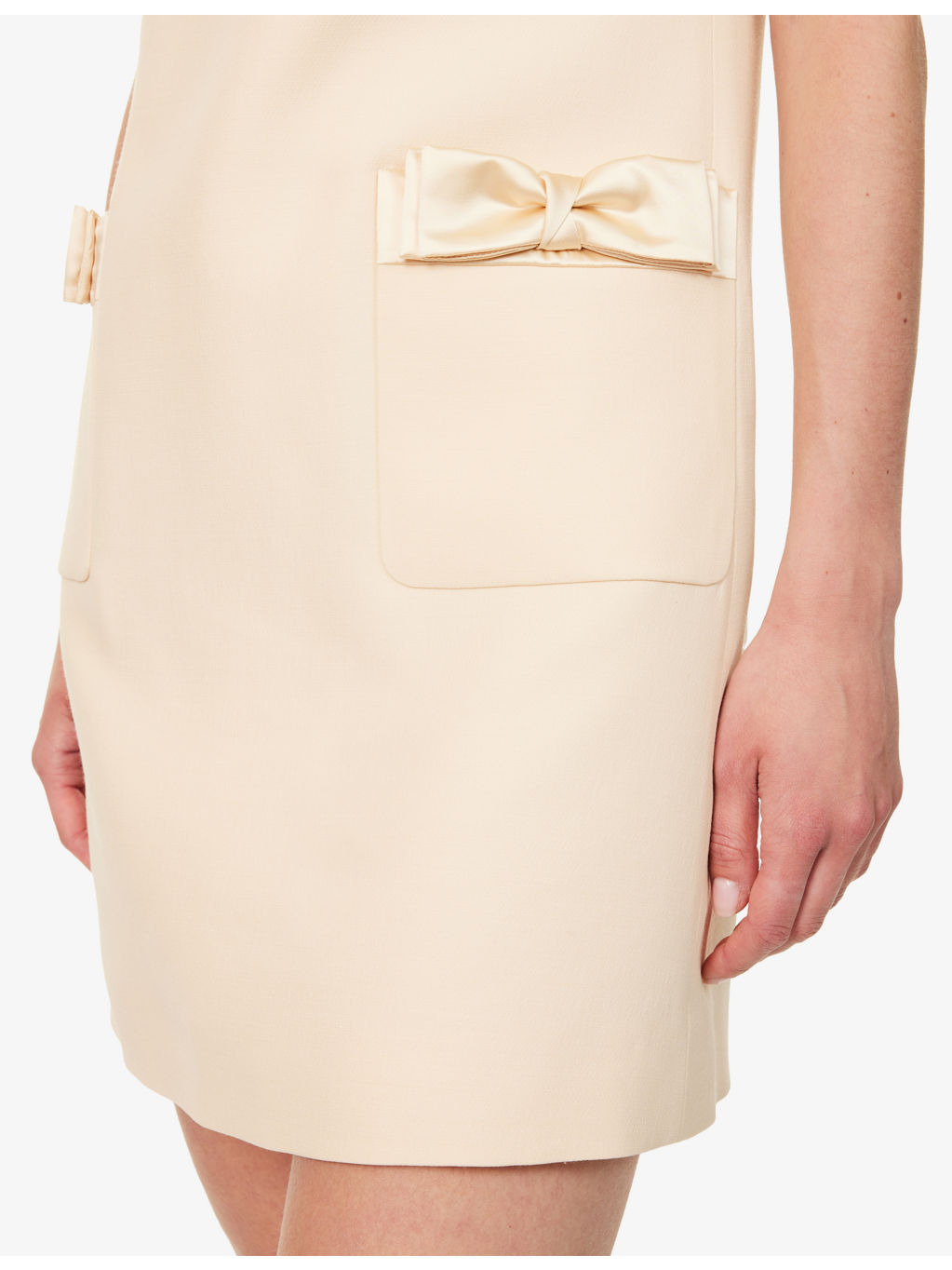Bow-Embellishment Short-Sleeves Wool And Silk Mini Dress - 6