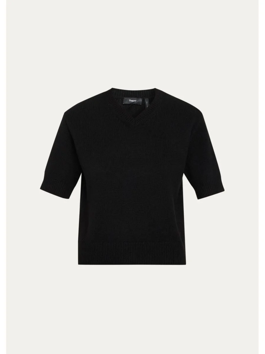 Cashmere Short-Sleeved Crop Sweater - 1