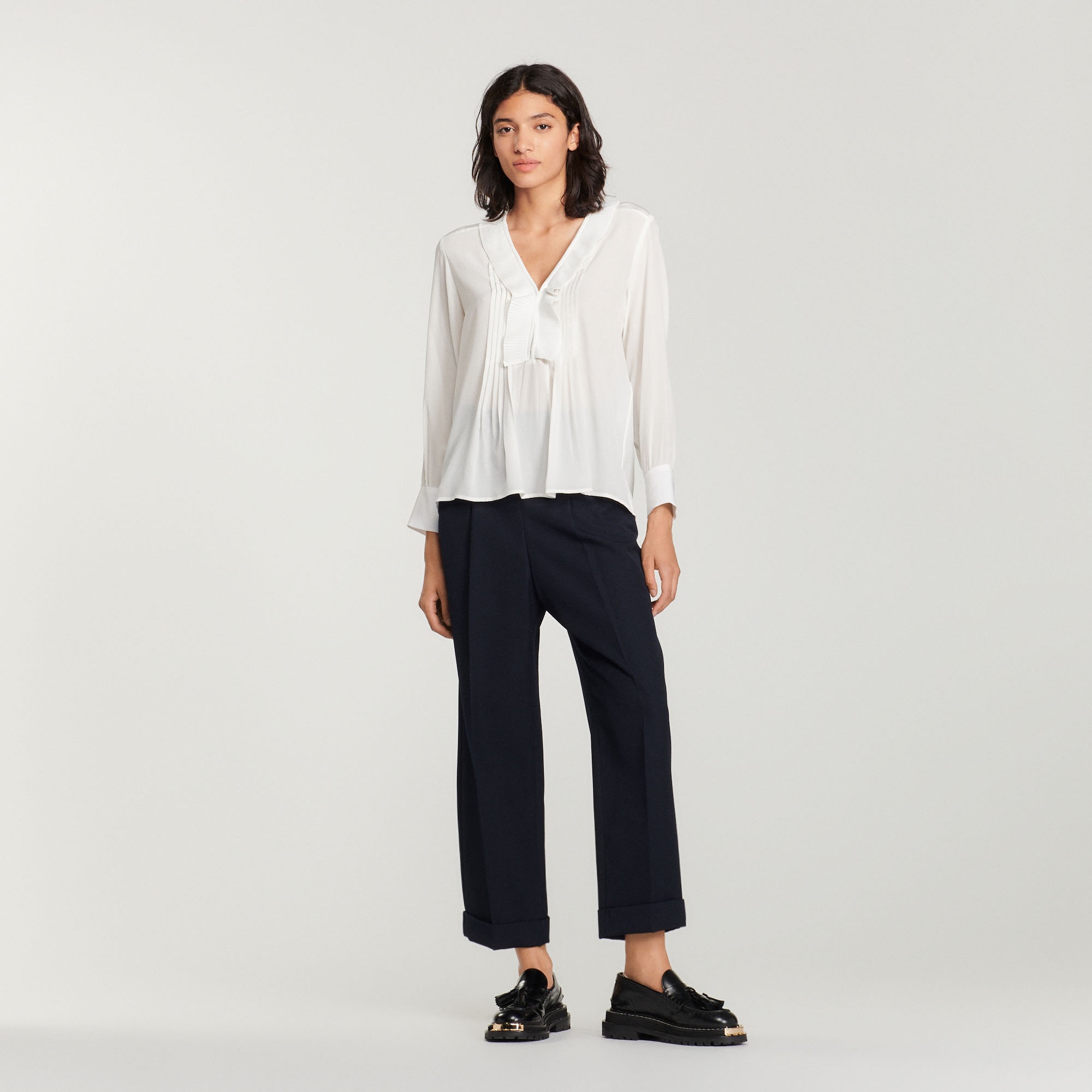 Silk top with pleat edged neckline - 3