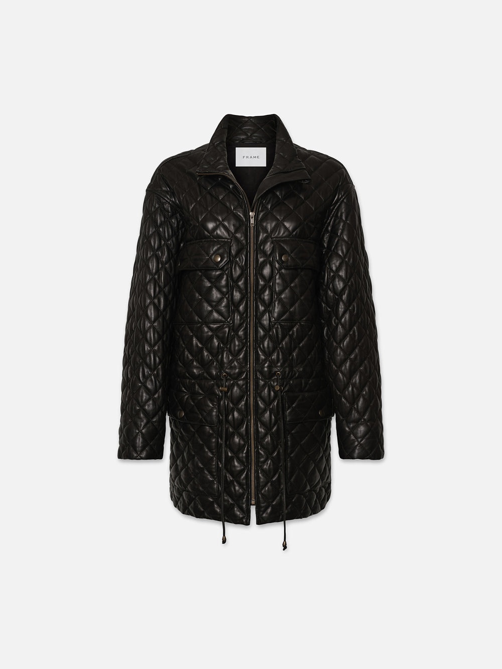 Leather Quilted Parka in Black - 1