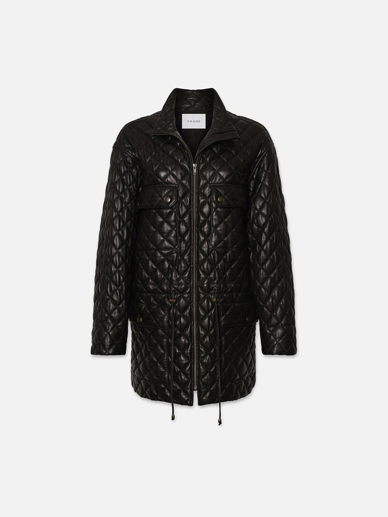 Leather Quilted Parka in Black 1