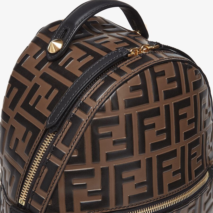 Brown leather FF backpack - 4