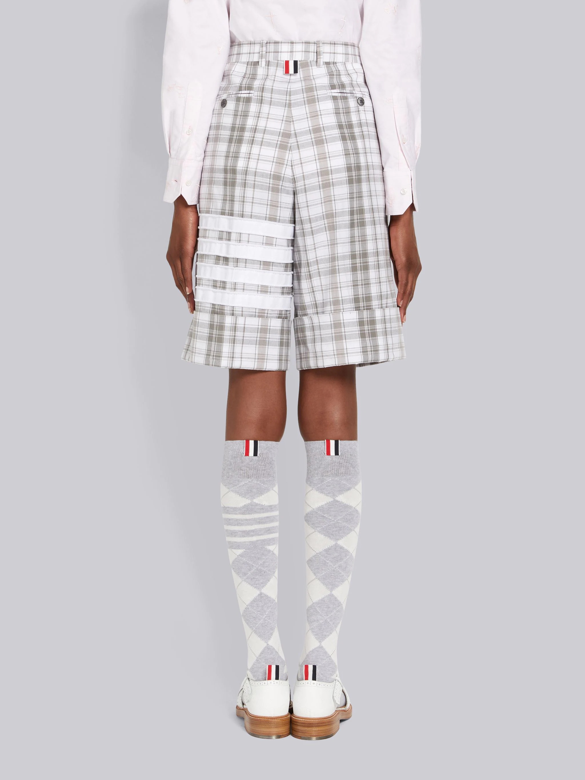 Medium Grey Stripe Plaid Oxford 4-Bar Sack Short - 3