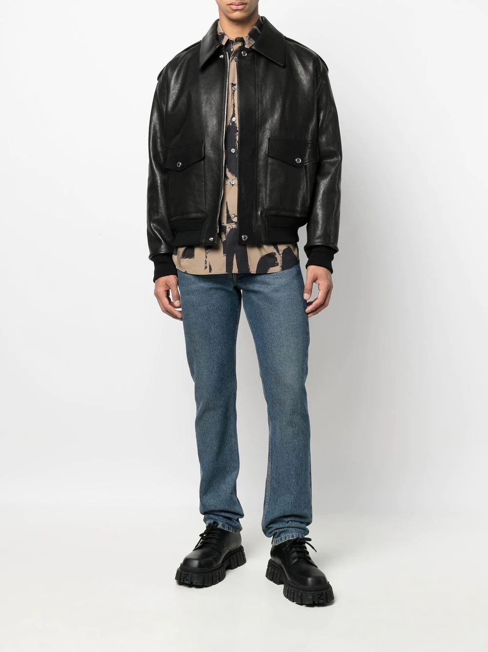 pouch-pocket leather bomber jacket - 2