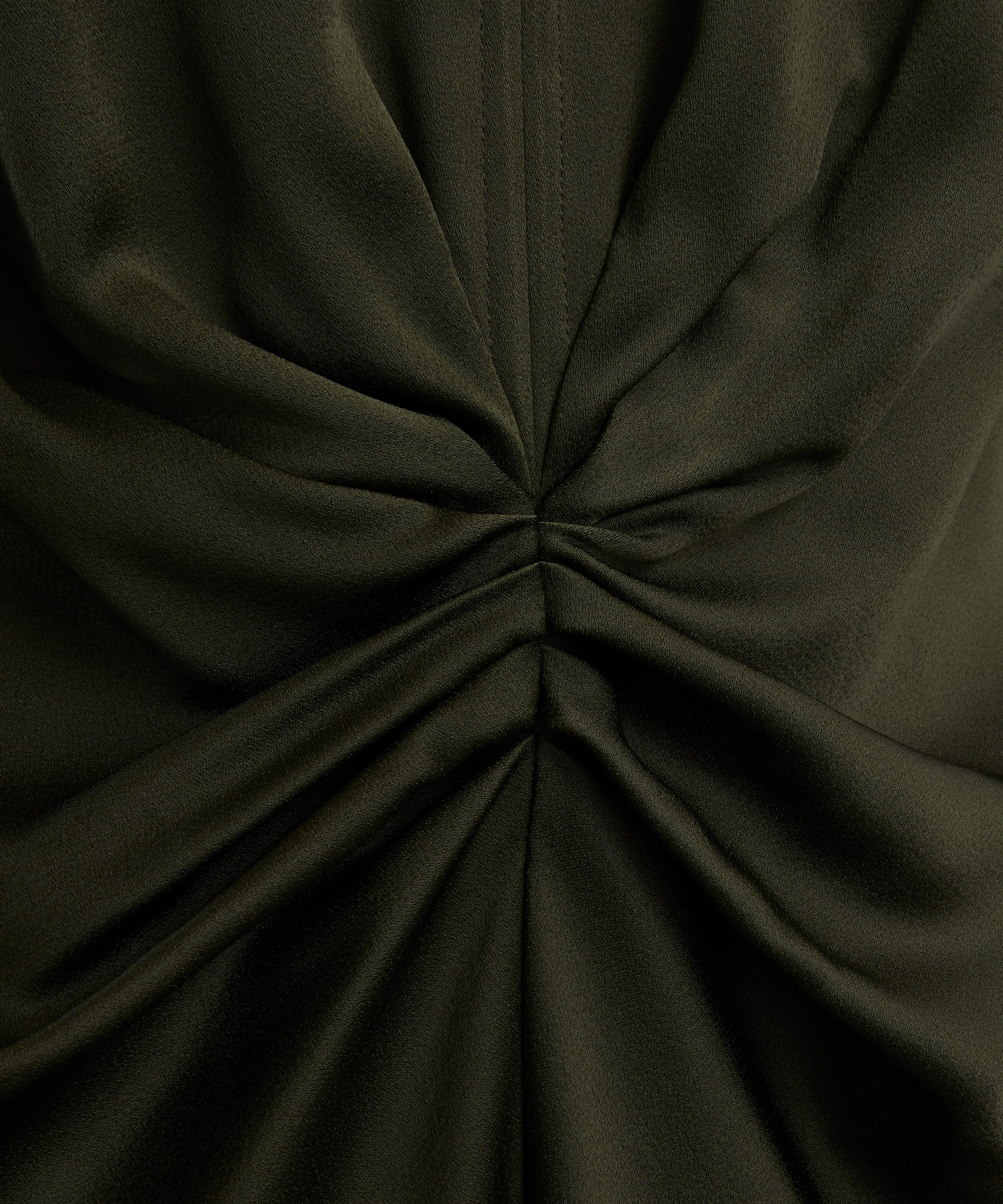 Dark Olive Gathered V-Neck Midi Dress - 5