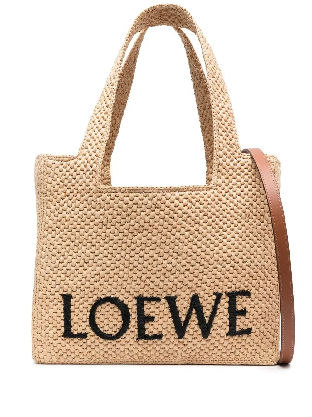 embroidered-logo raffia tote bag - 1