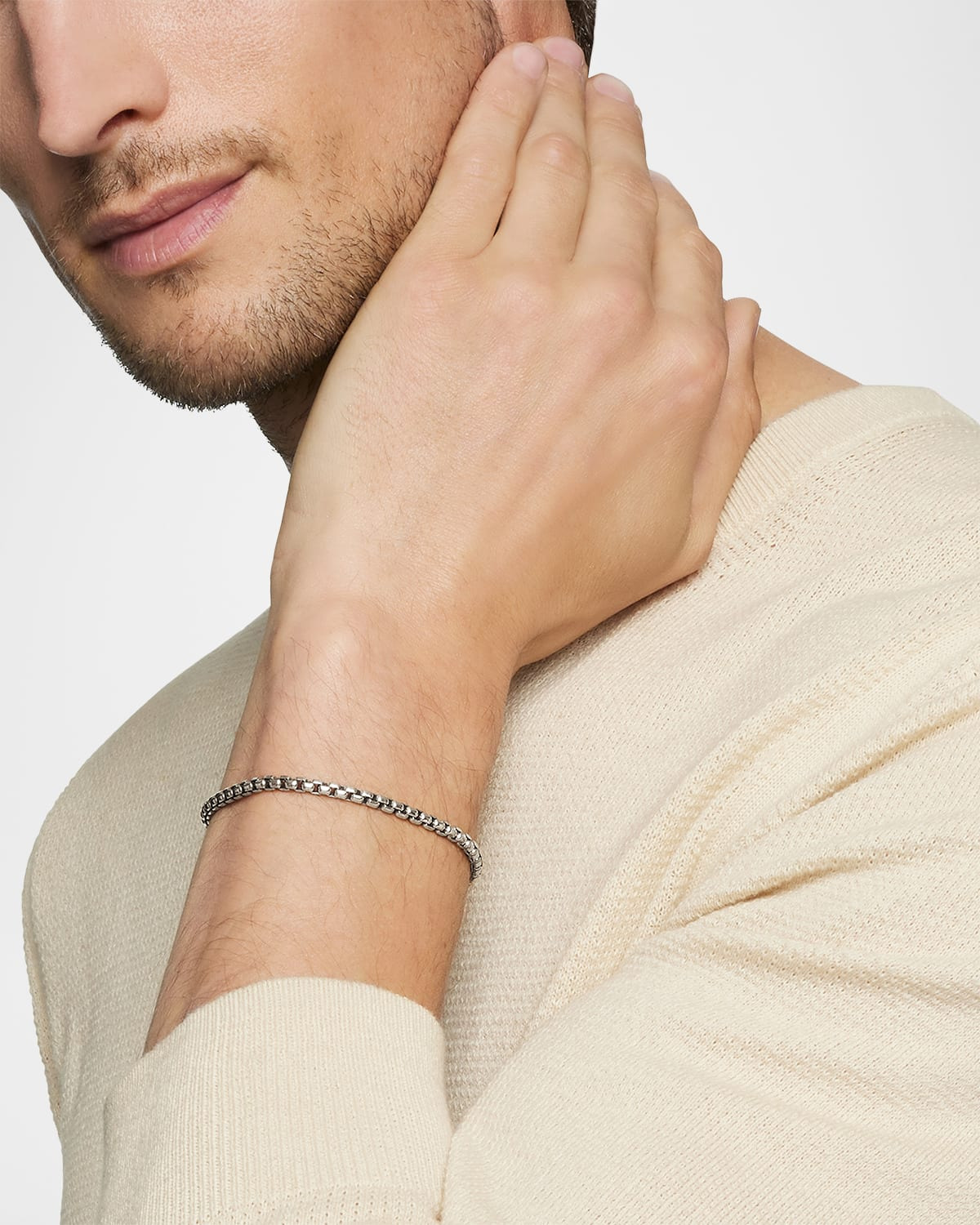 Men's 4mm Box Chain Bracelet in Silver - 6
