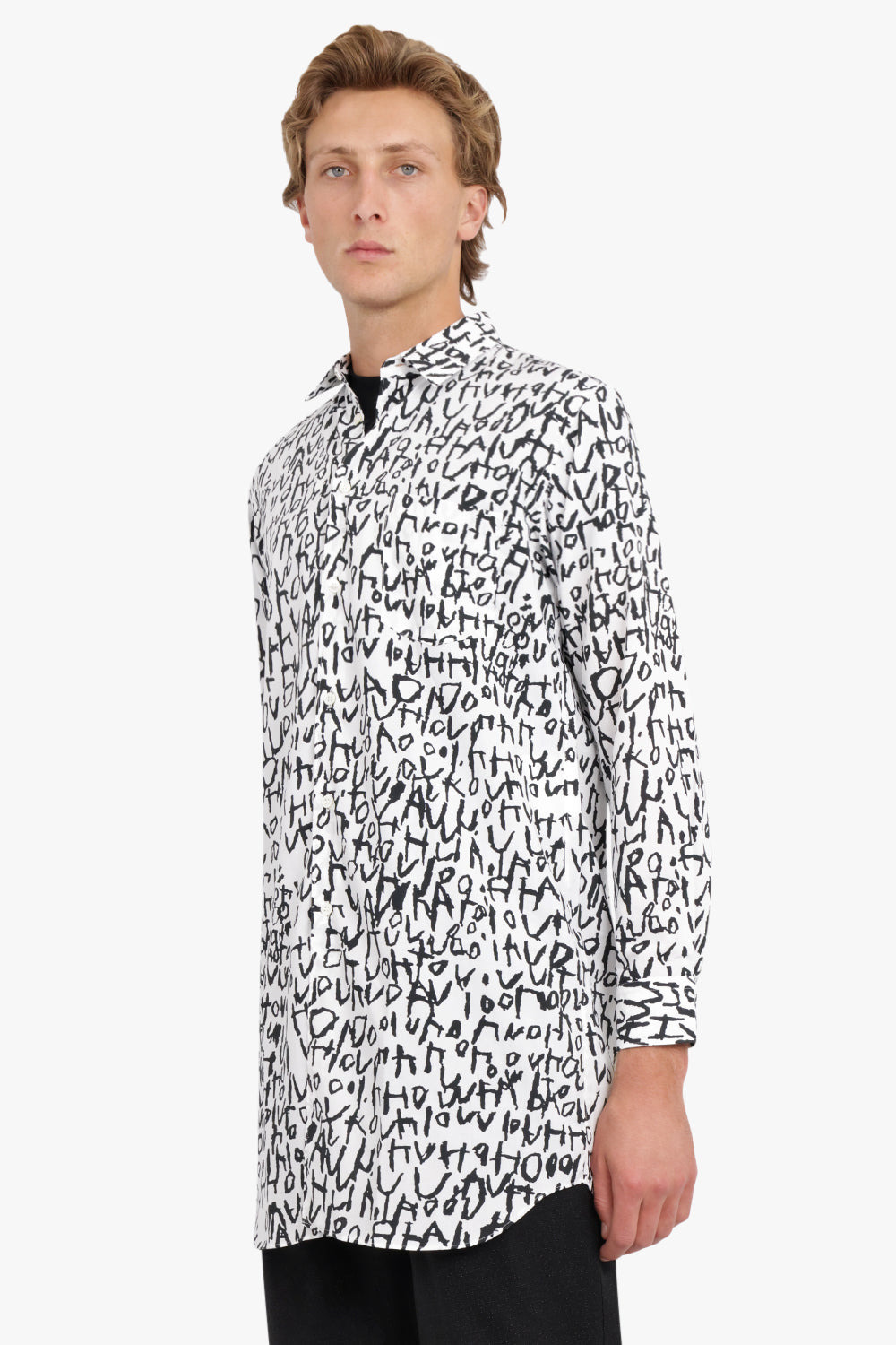 THIN PRINT BROAD SHIRT | WHITE/BLACK - 3