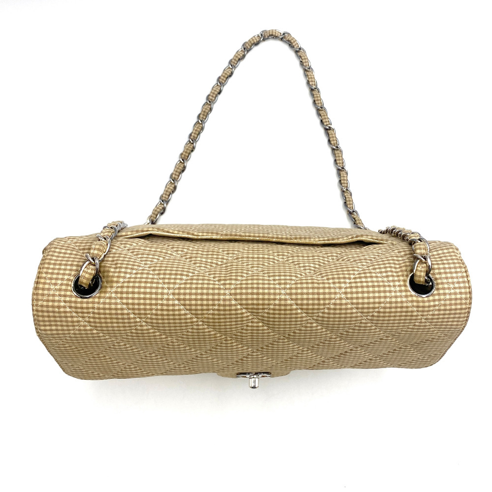 Chanel No.4 Yellow Check Gingham Flap Chain Bag Large - 5