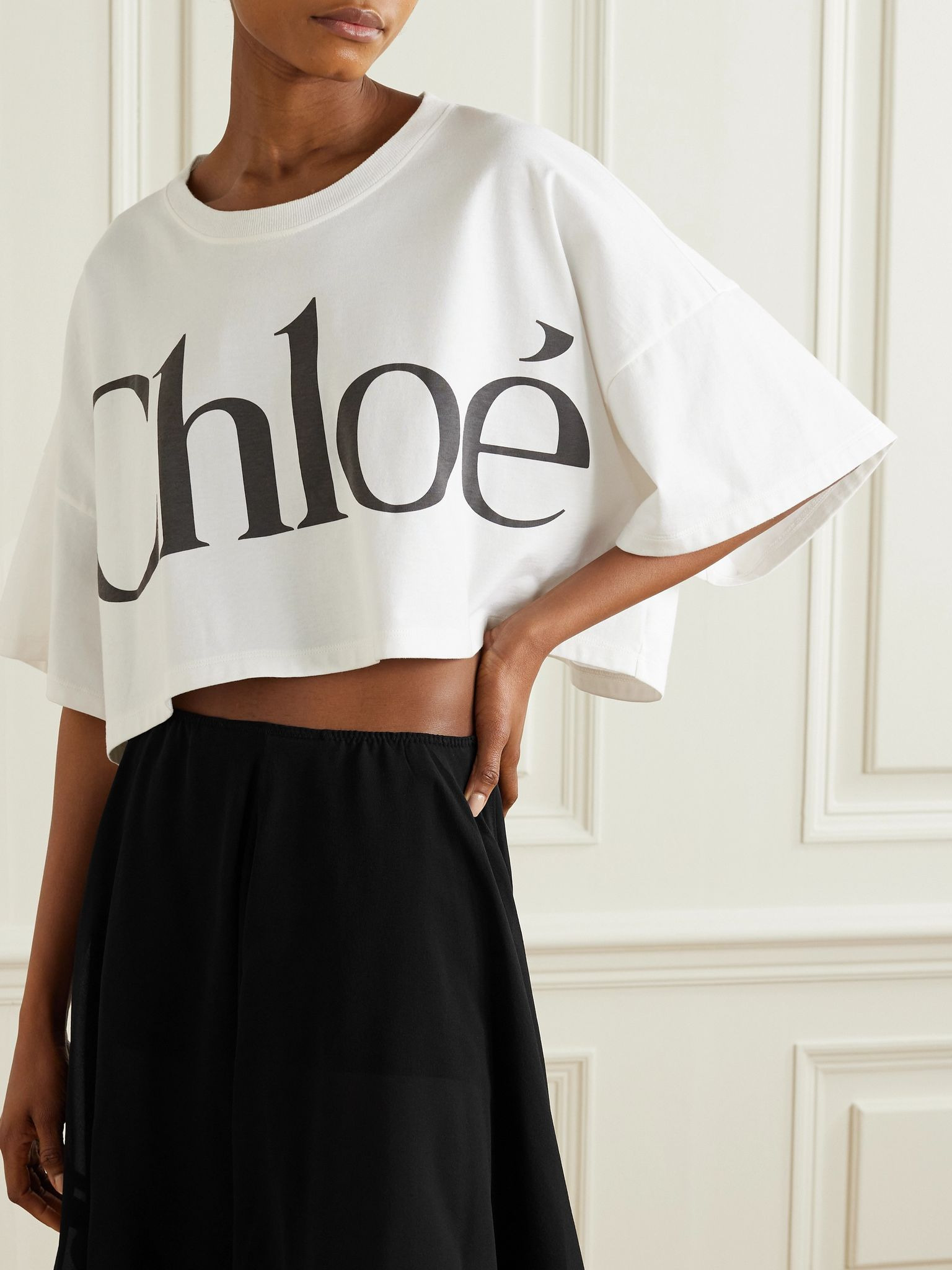 Oversized cropped printed cotton-jersey T-shirt White - 3